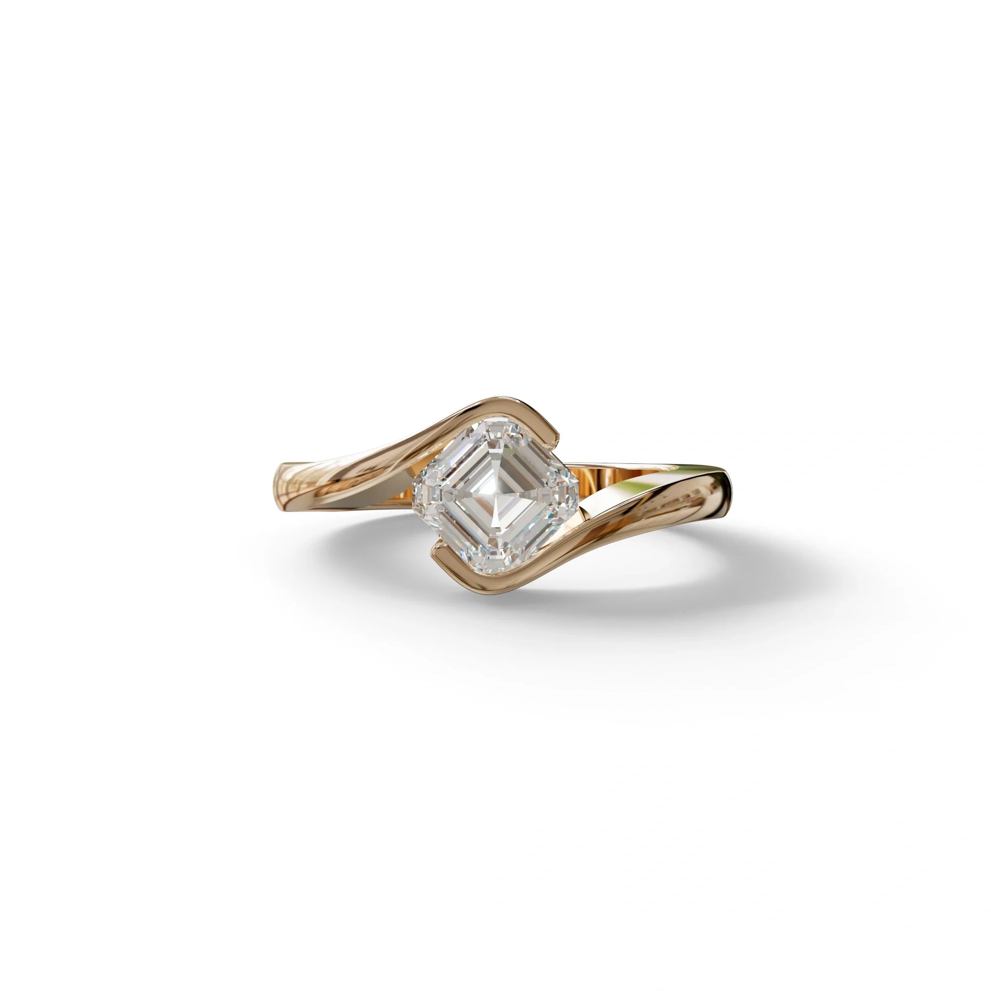 1.5 Carat E VVS Asscher Cut Half Bezel Lab Grown Diamond Ring - Aquarius - 10K Solid Gold / Rose Gold