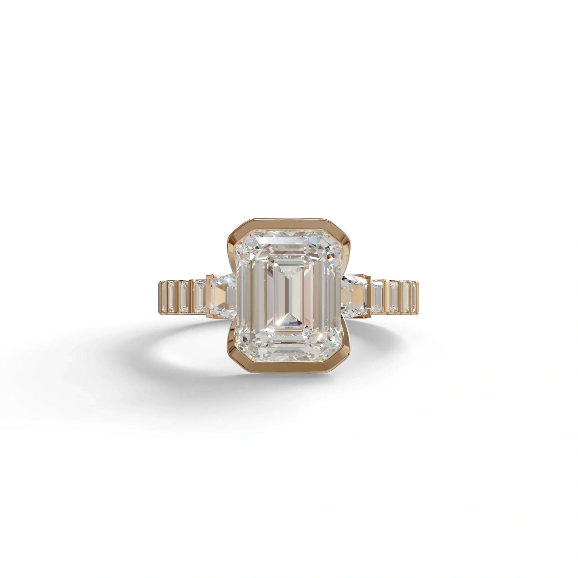 3 Carat Emerald Cut Lab Diamond Engagement Ring | Half Bezel set- Gatsby - 10K Solid Gold / Rose Gold