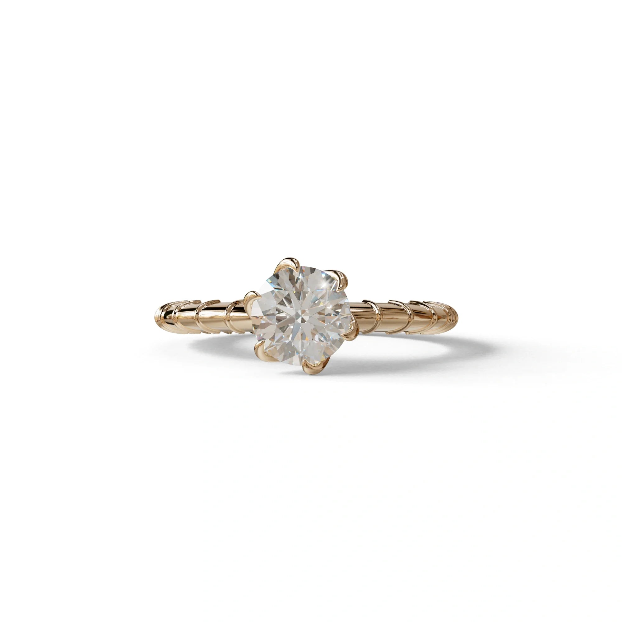 E VVS 1 Carat Round Cut Lab Diamond Ring - Hyper Glam - 10K Solid Gold / Rose Gold