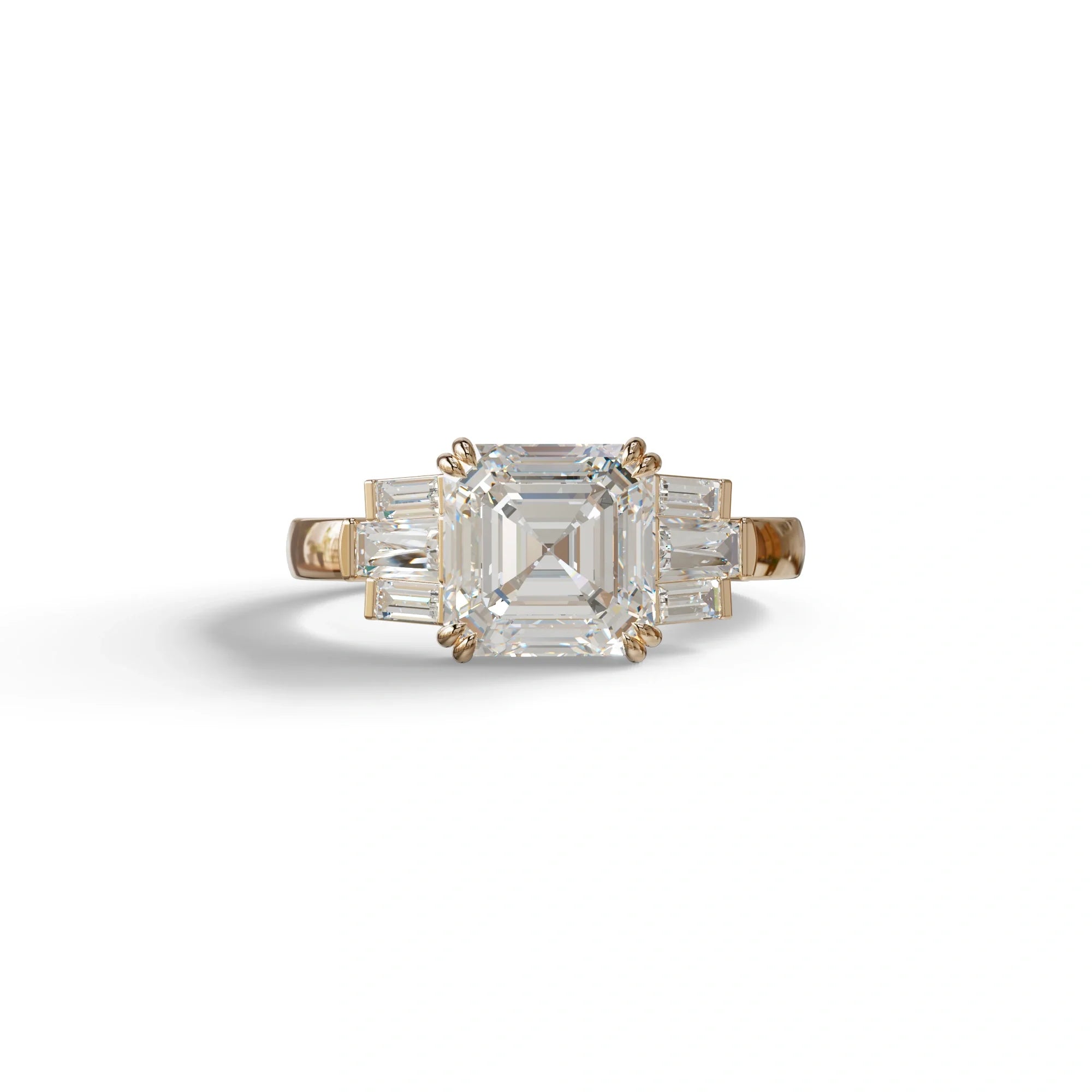 3 Ct E/VVS Colorless Asscher Cut Lab Diamond Double Claw Prong Setting - Celestial - 10K Solid Gold / Rose Gold