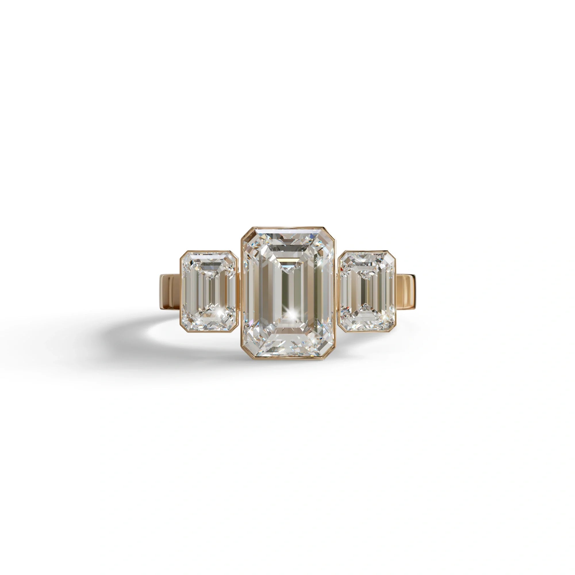Three Stone 3 carat Center Emerald E VVS Lab Grown Diamond Engagement Ring - Elaris - 10K Solid Gold / Rose Gold