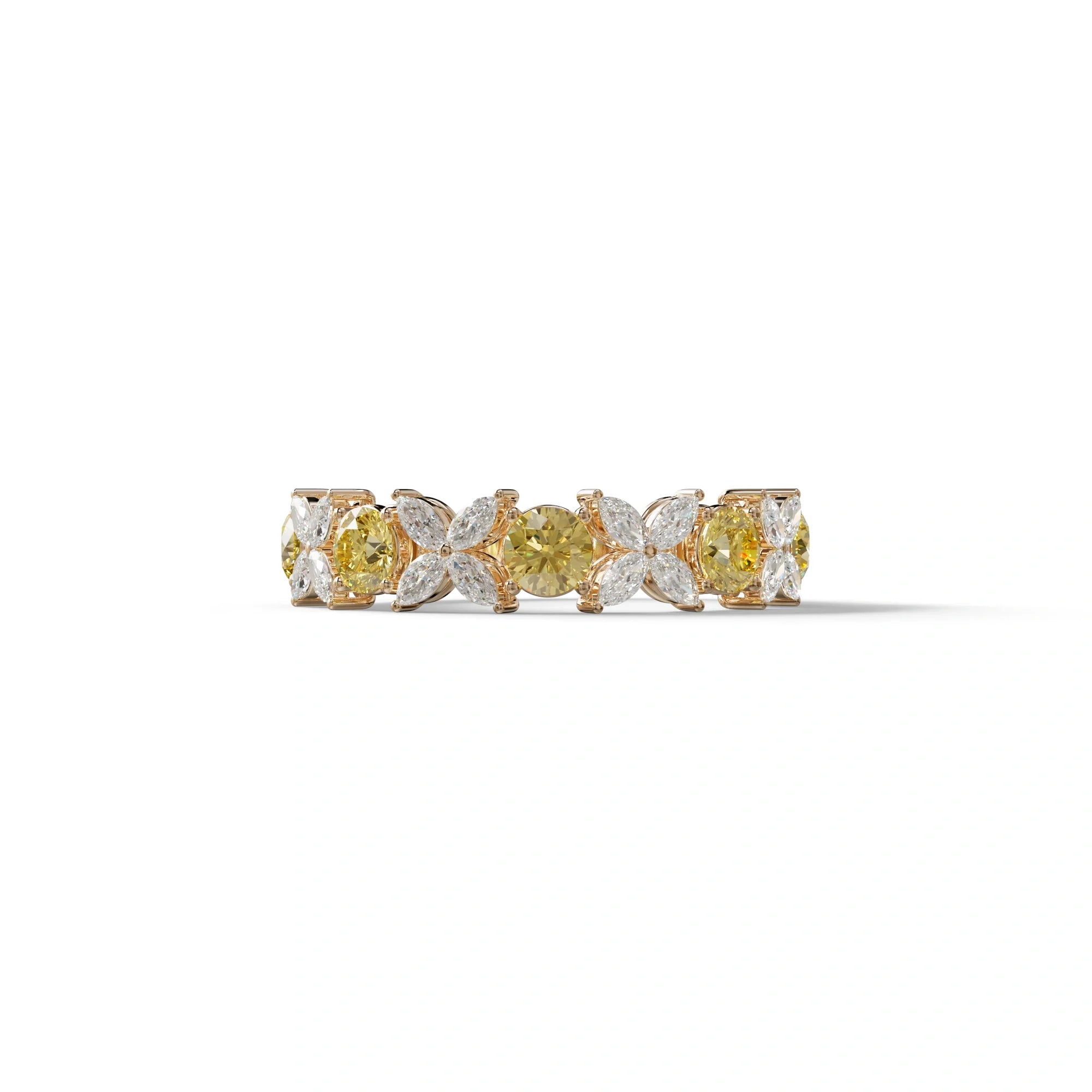 Yellow Gold Marquise & Round Brilliant Diamond Flower Cluster Ring - 18k Gold - 10K Solid Gold / Rose Gold