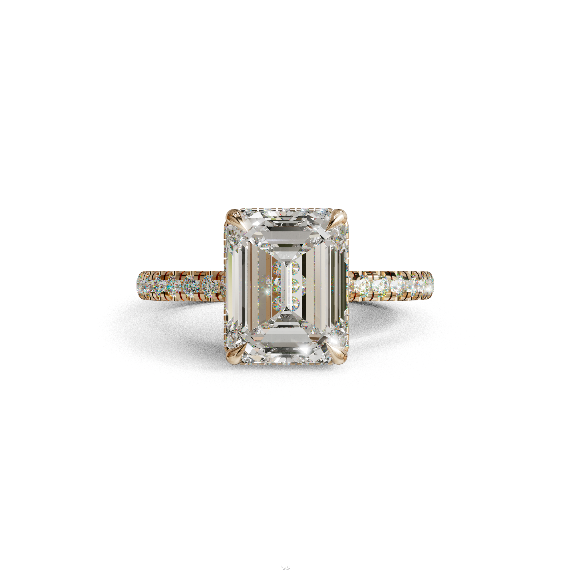 2.5 Ct E/VVS Emerald Cut Lab Diamond In Hidden Halo & Pave Setting Ring - Siena - 10K Solid Gold / Rose Gold