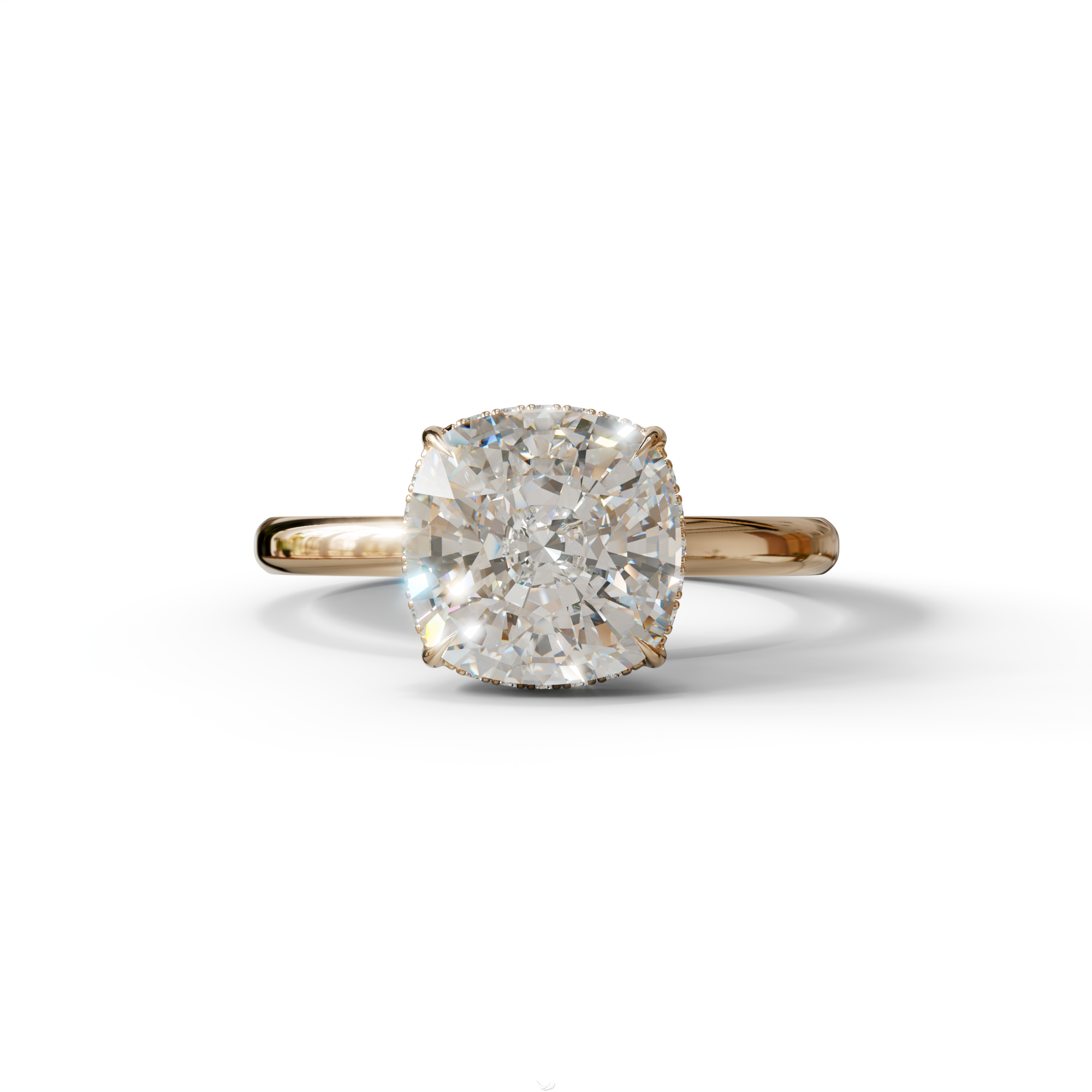 3 Carat E VVS Cushion Lab Diamond Hidden Halo Ring - 10K Solid Gold / Rose Gold