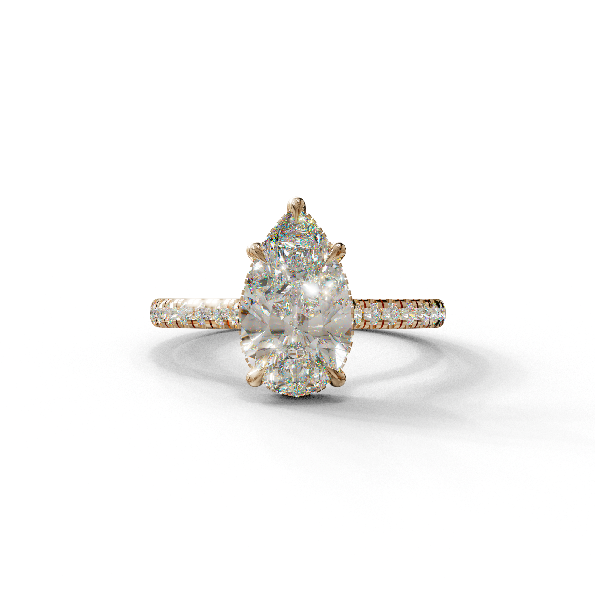 3 Carat E-VVS Pear Cut Hidden Halo & Pave Set Lab Diamond Ring - Eblouissant - 10K Solid Gold / Rose Gold