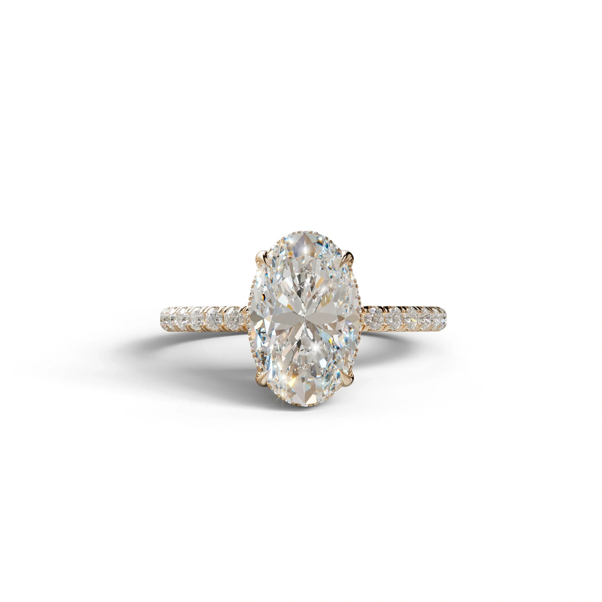 3 Carat E-VVS Oval Cut Hidden Halo & Pave Setting Lab Grown Diamond Ring - 10K Solid Gold / Rose Gold