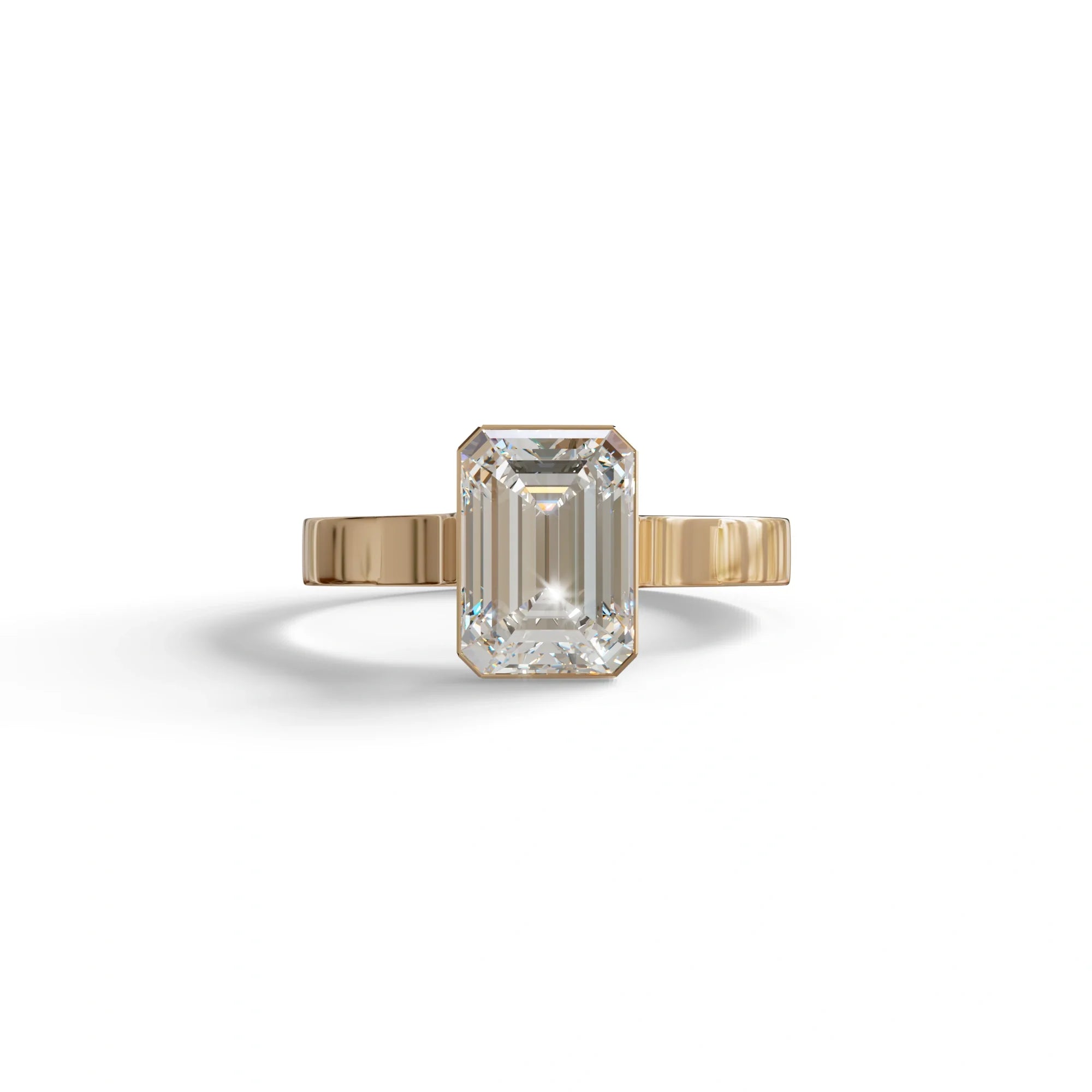 3 Carat bezel Set Emerald cut Lab Grown Diamond Solitaire Engagement Ring - Zelora - 10K Solid Gold / Rose Gold