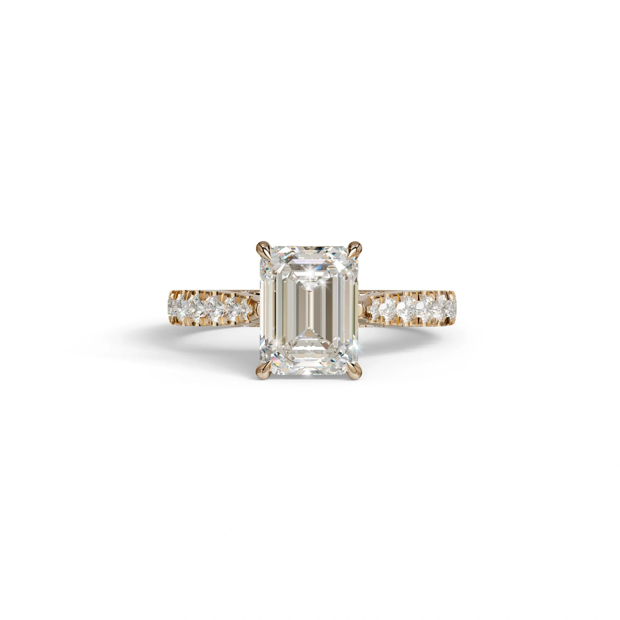 2 Carat E VVS Emerald Cut Hidden Halo & Pave Lab Diamond Ring - Siara - 10K Solid Gold / Rose Gold