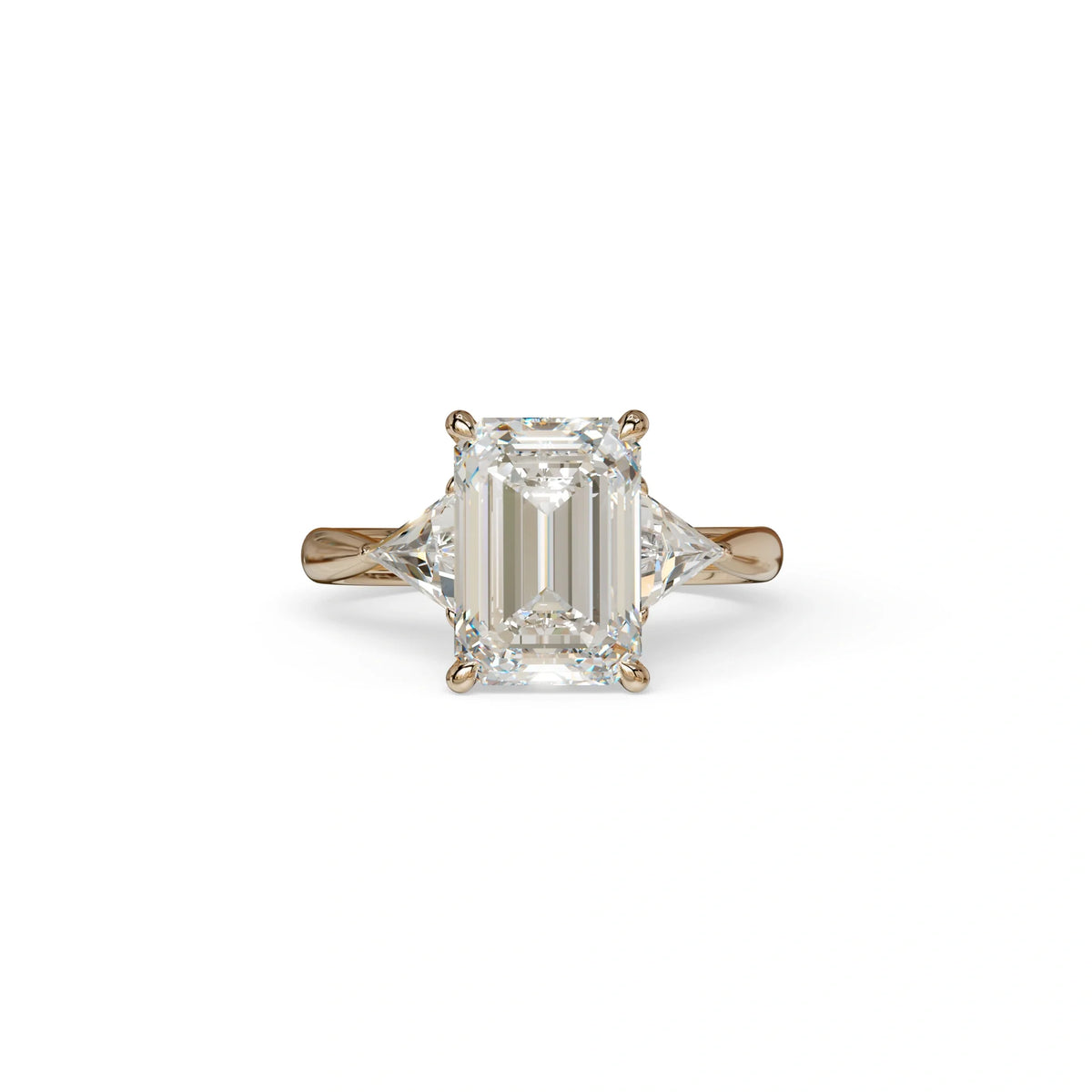 3Ct Emerald Cut Lab Grown Diamond Three stone Engagement Ring - Polaris - 10K Solid Gold / Rose Gold