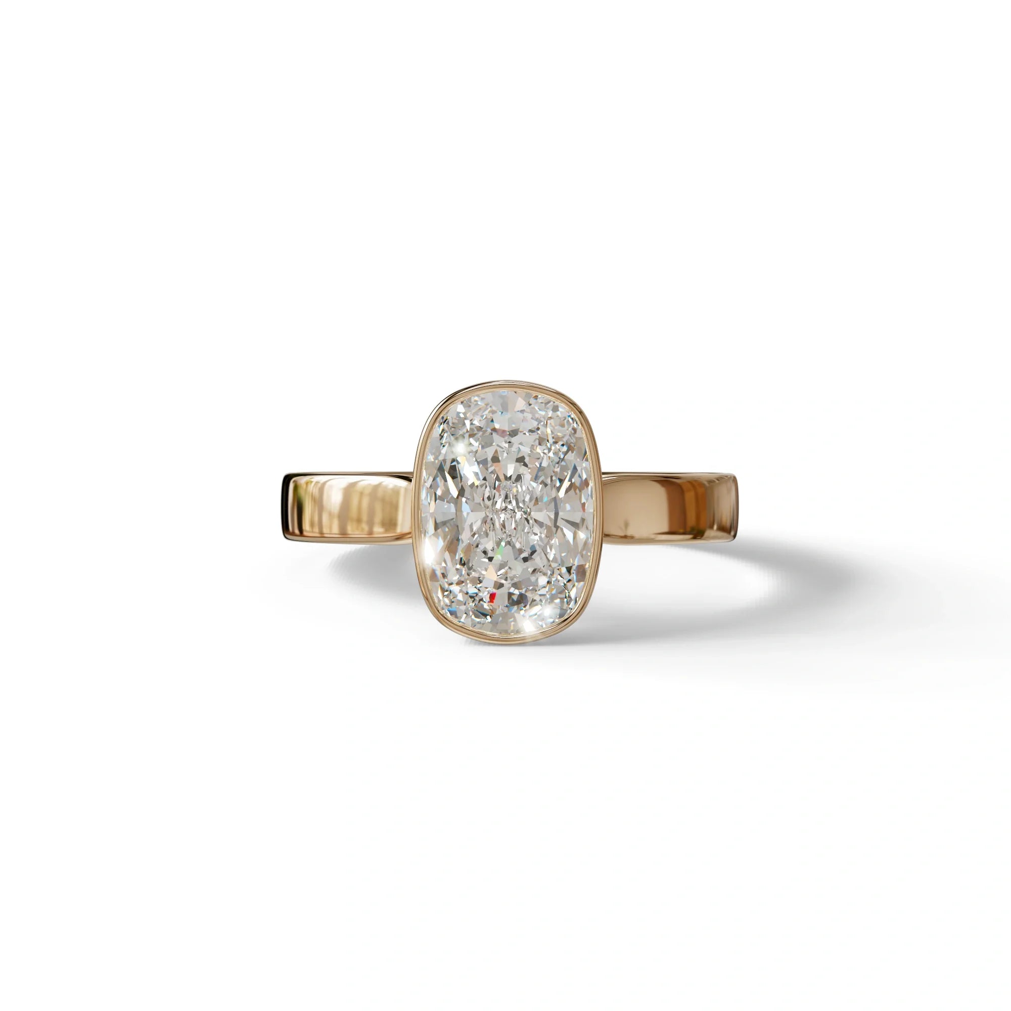 3 Carat E VVS Elongated Cushion Cut Bezel Set Engagement Ring - Astrae - 10K Solid Gold / Rose Gold