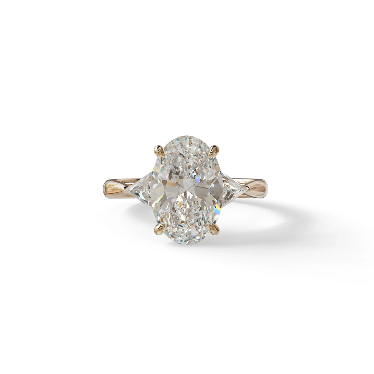 3Ct Oval Cut Lab Grown Diamond Three stone Engagement Ring - Myza - 10K Solid Gold / Rose Gold