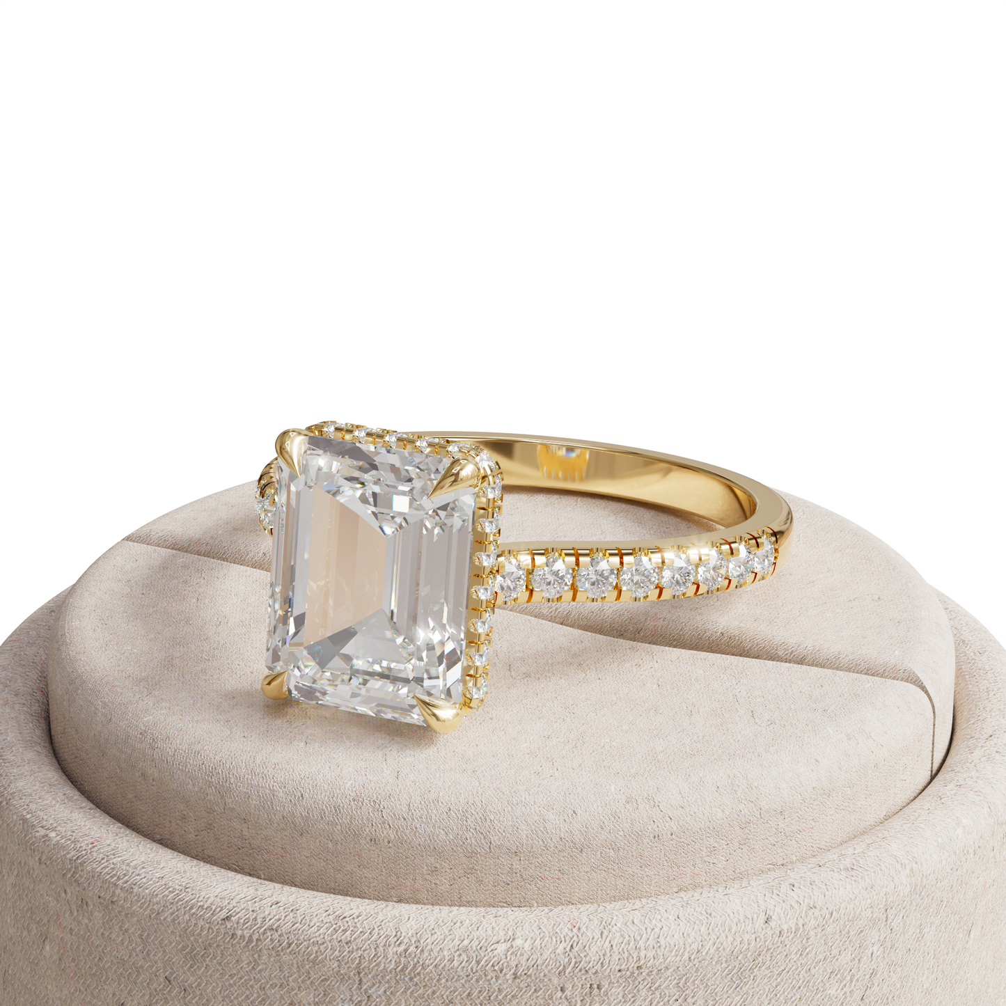 2.5 Ct E/VVS Emerald Cut Lab Diamond In Hidden Halo & Pave Setting Ring - Siena