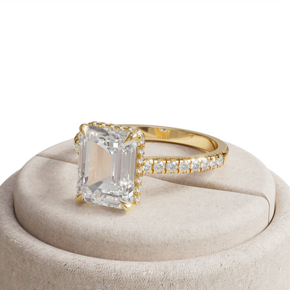 2.5 Ct E/VVS Emerald Cut Lab Diamond In Hidden Halo & Pave Setting Ring - Siena