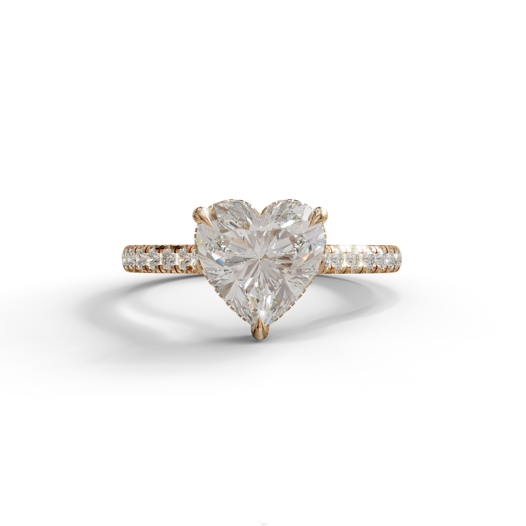 E VVS Heart Cut Lab Grown Diamond Solitaire Ring with Pavé Band – Mohana Jewels - 10K Solid Gold / Rose Gold