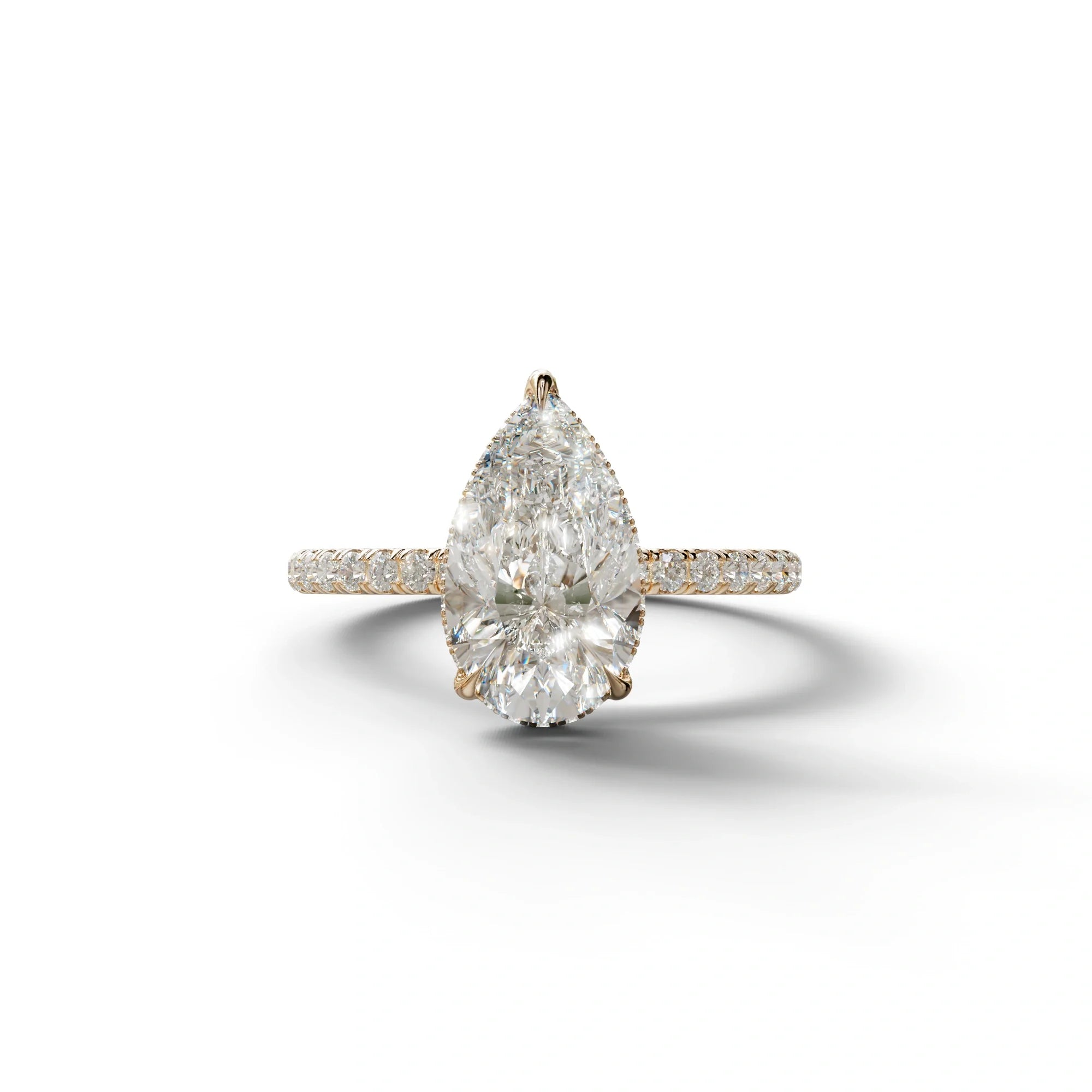 2 Carat E-VVS Pear Cut Hidden Halo & Pave Lab Diamond Ring - 10K Solid Gold / Rose Gold