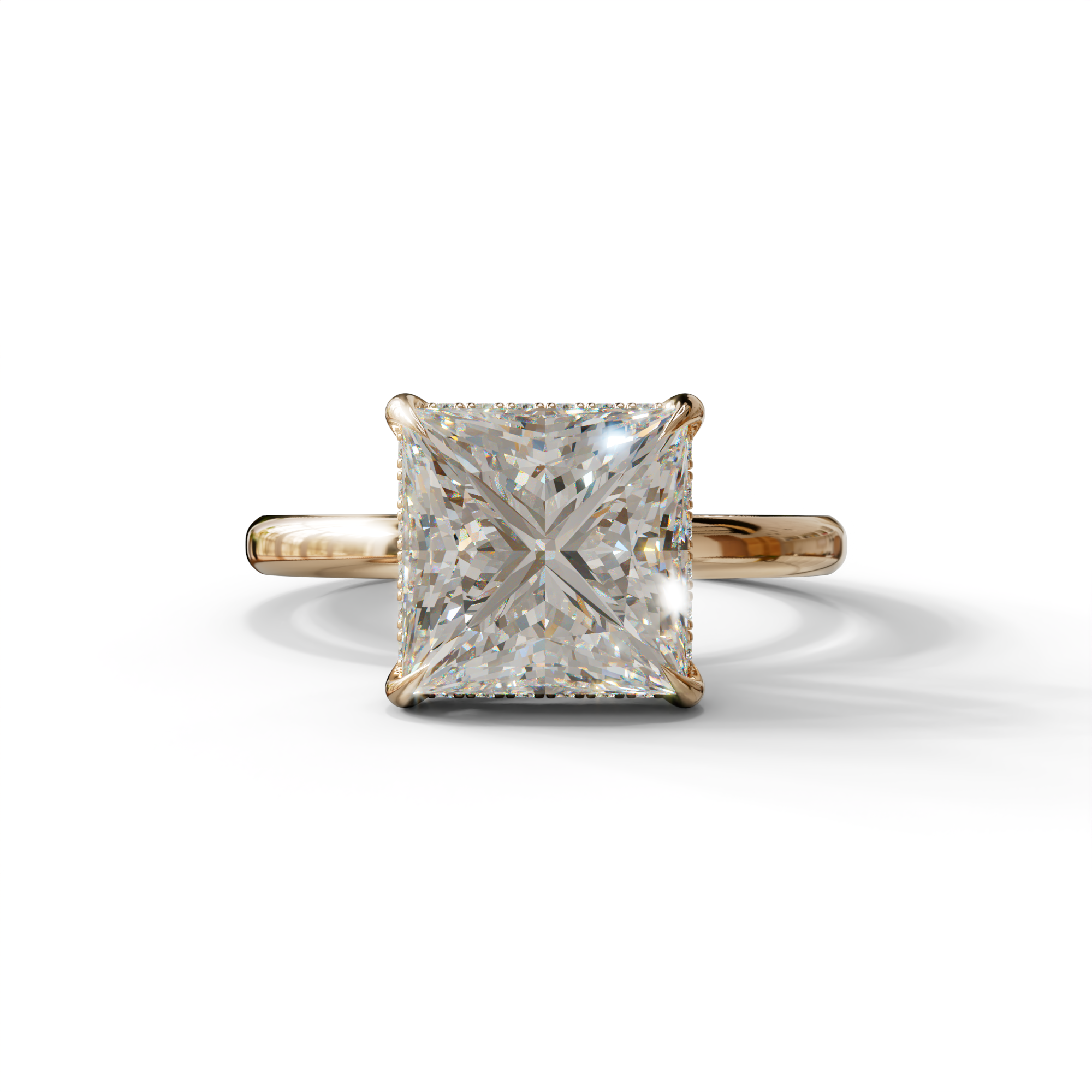 3 Carat E VVS Princess Cut Hidden Halo Lab Grown Diamond Engagement Ring - 10K Solid Gold / Rose Gold