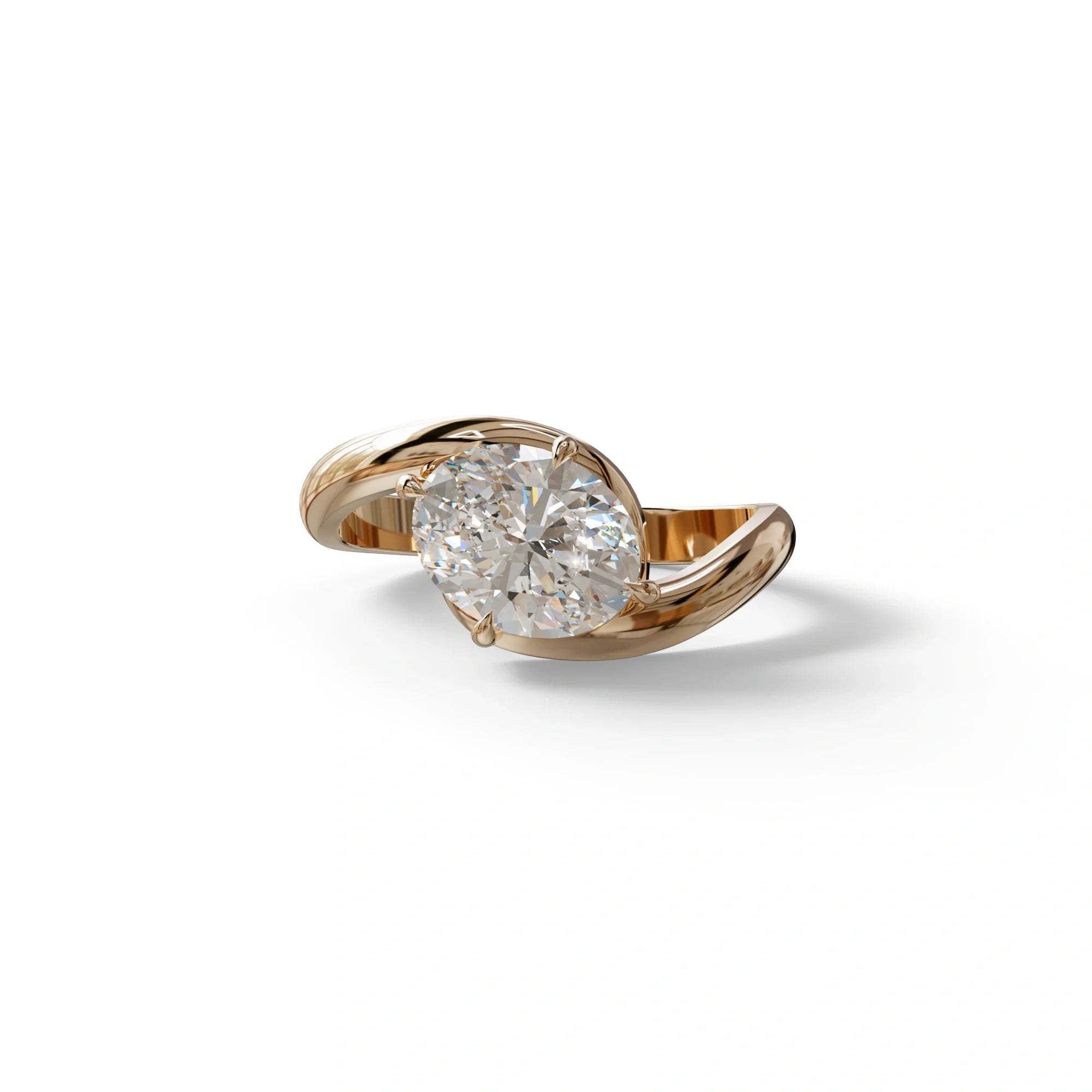 2 Carat E VVS Oval Cut Lab Grown Diamond Ring | Curve Setting - Estella - 10K Solid Gold / Rose Gold