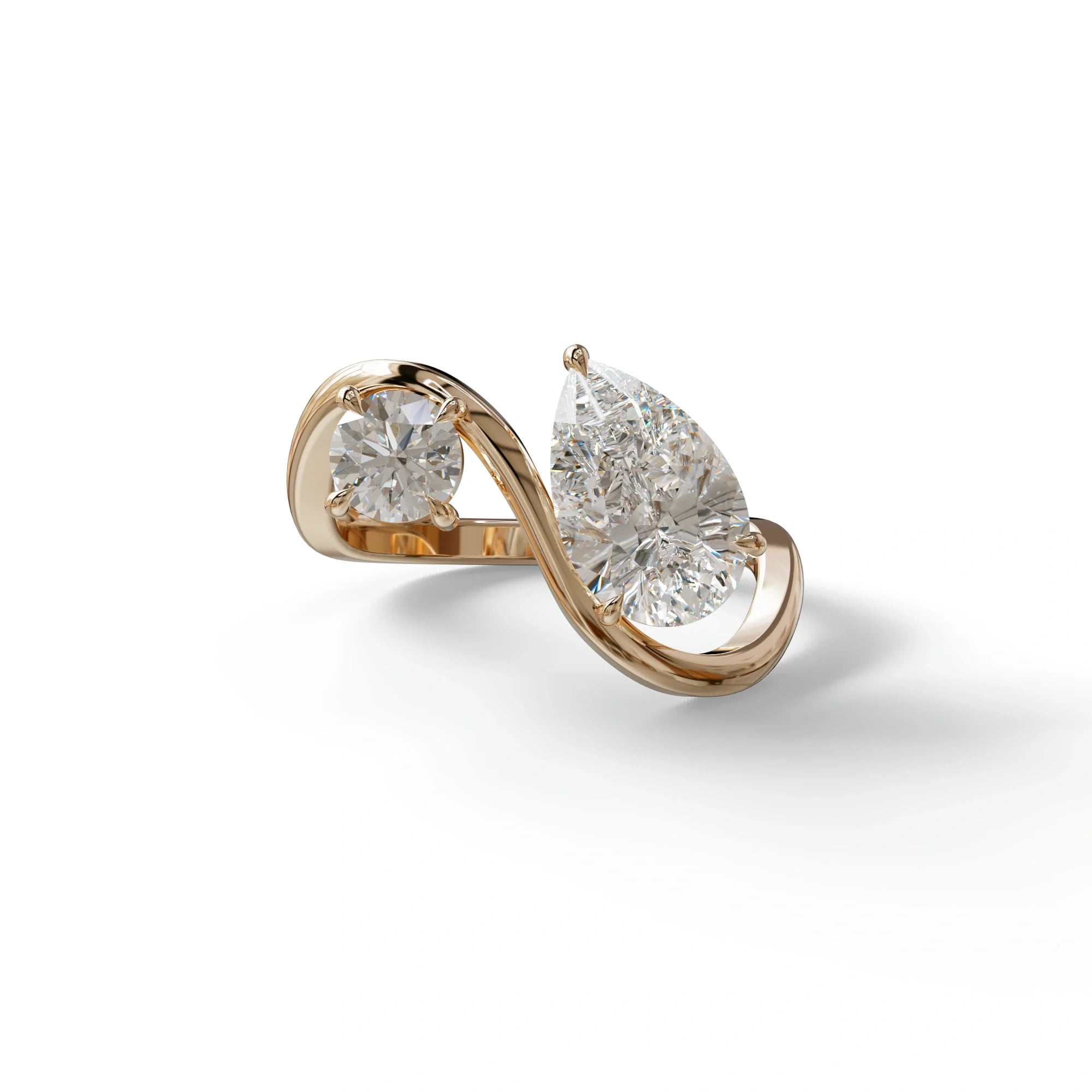 2.8 Carat E VVS Pear and Round Cut Lab Diamond Engagement Ring - Toi Et Moi - 10K Solid Gold / Rose Gold