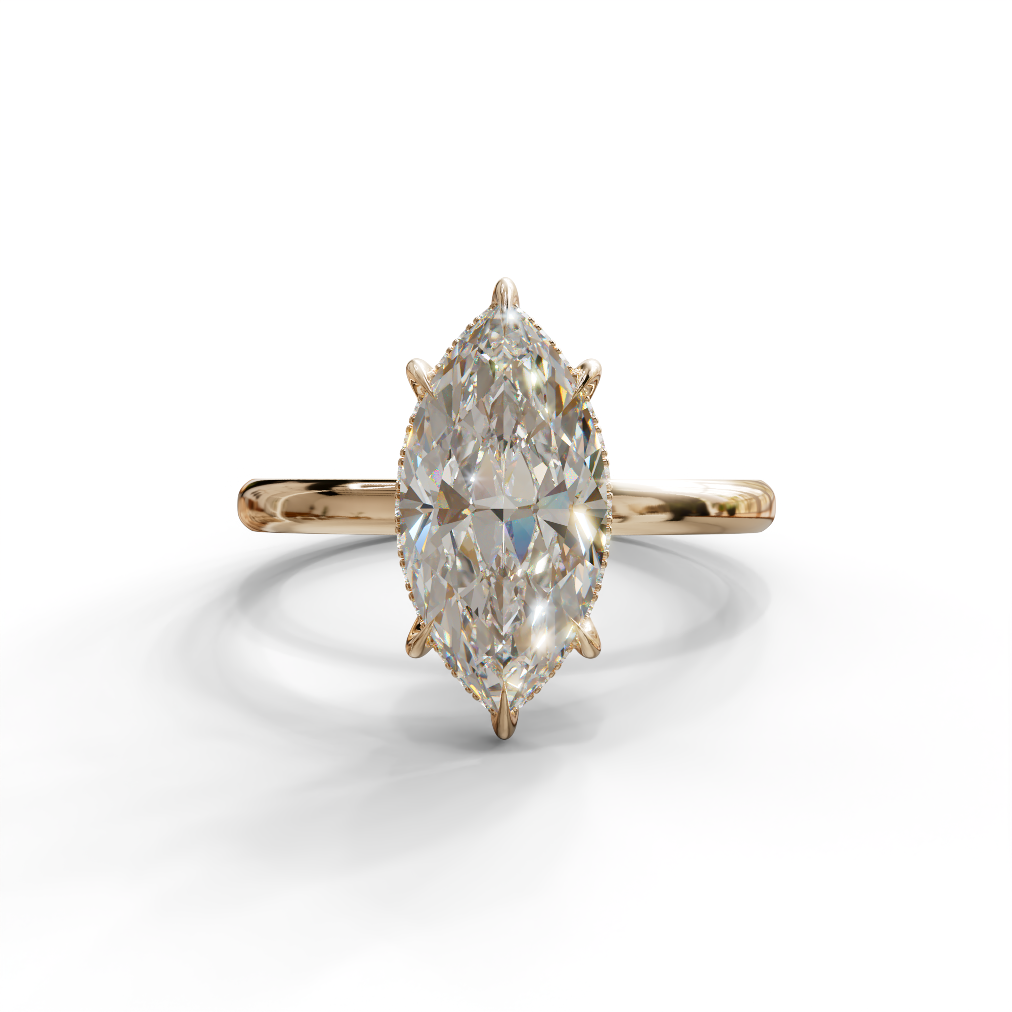 3.5ct E VVS Marquise Cut Hidden Halo & Claw Lab Grown Diamond Engagement Ring - 18K Solid Gold / Yellow Gold - ring