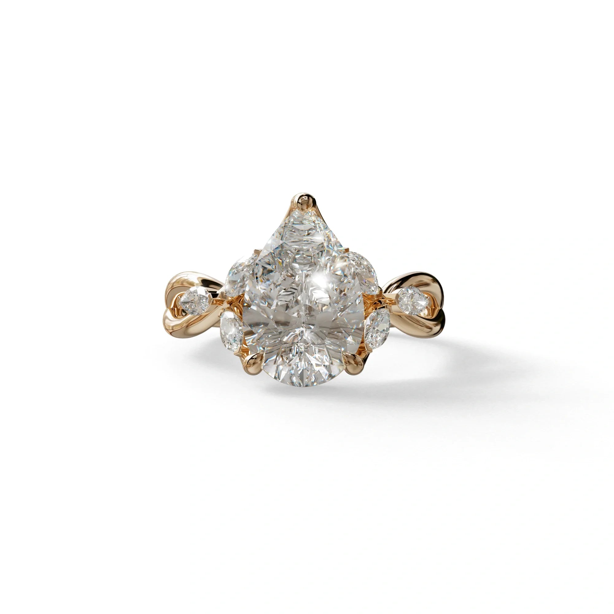 3 Carat E-VVS Pear Cut Cluster-Vintage Setting Lab Grown Diamond Ring - Celena - 10K Solid Gold / Rose Gold