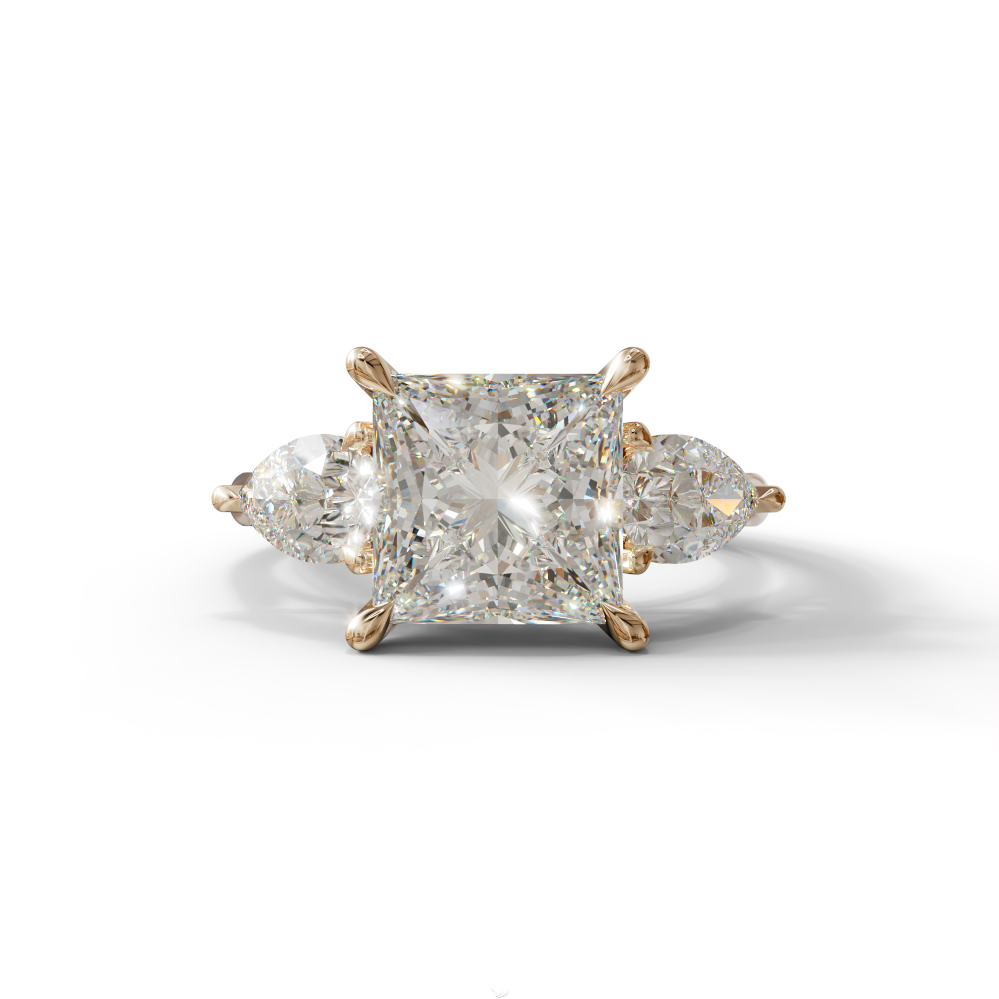 3 Carat E/VVS Princess Cut Lab Diamond In 3 Stones Claw Prongs Setting Ring - 10K Solid Gold / Rose Gold