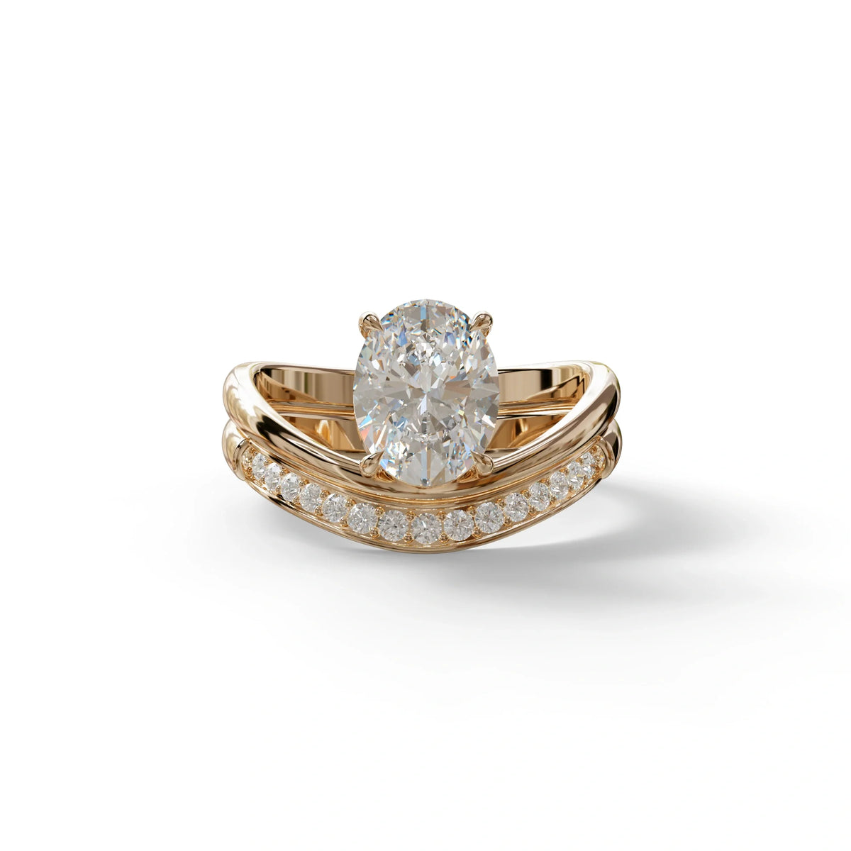2 Carat E VVS Oval Cut Lab Grown Diamond Ring | Curve Setting - Brilliance - 10K Solid Gold / Rose Gold