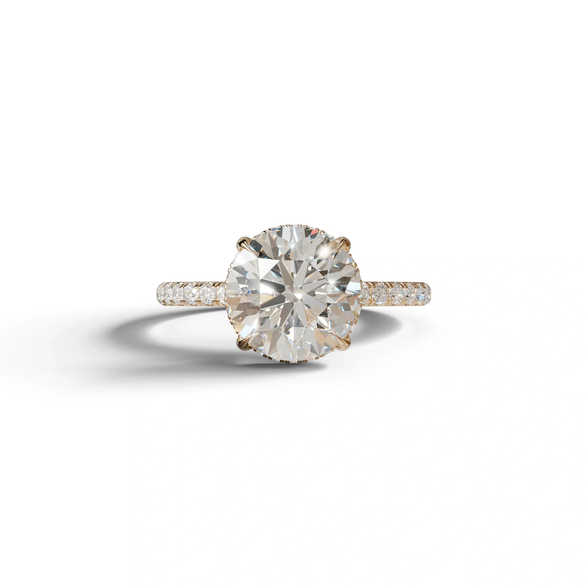 3.5 Carat E-VVS Round Cut Lab Diamond Ring - Halo & Pave Setting Wedding Ring - 10K Solid Gold / Rose Gold