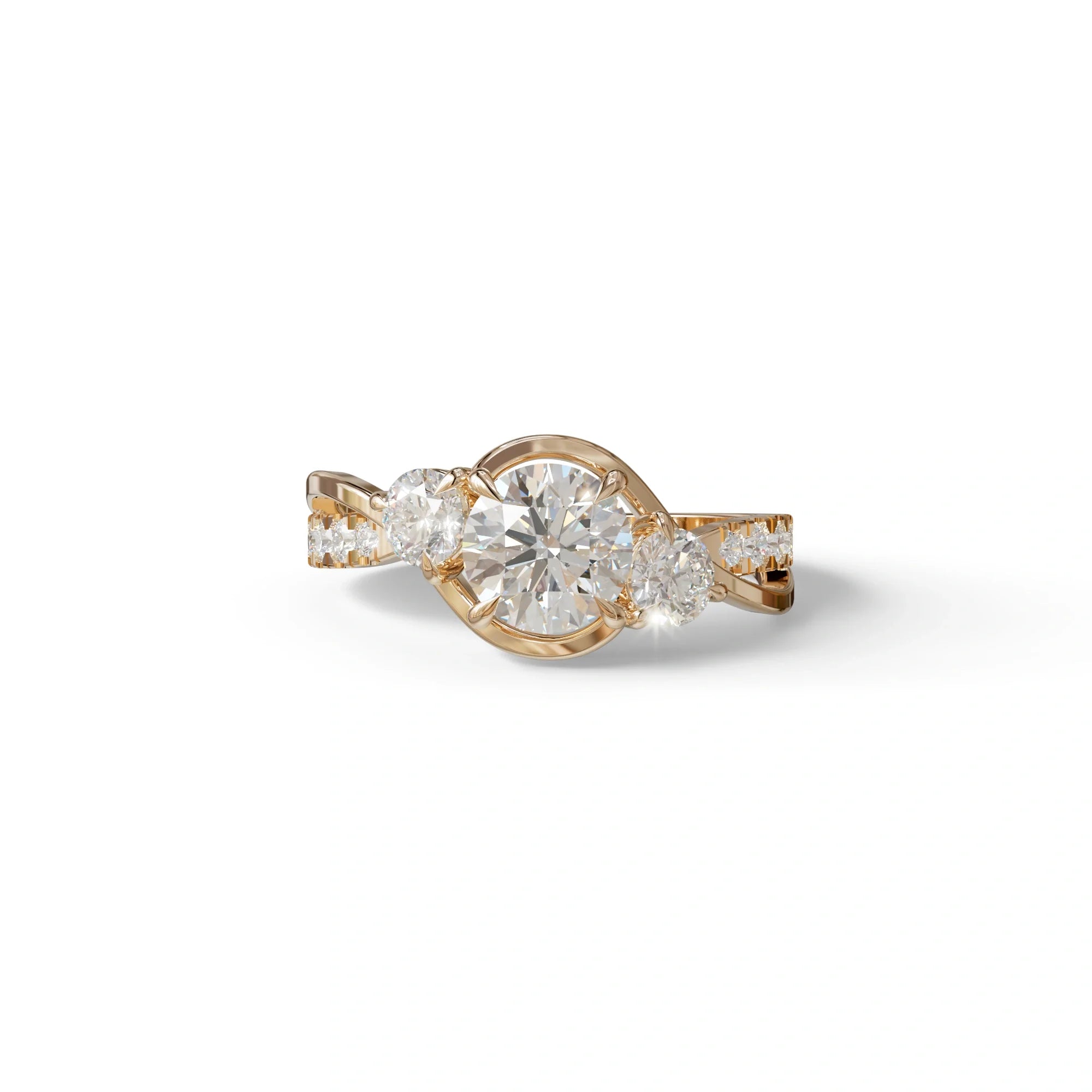 2 Carat Round cut Lab Grown Diamond Curved Engagement Ring - Giverny - 10K Solid Gold / Rose Gold