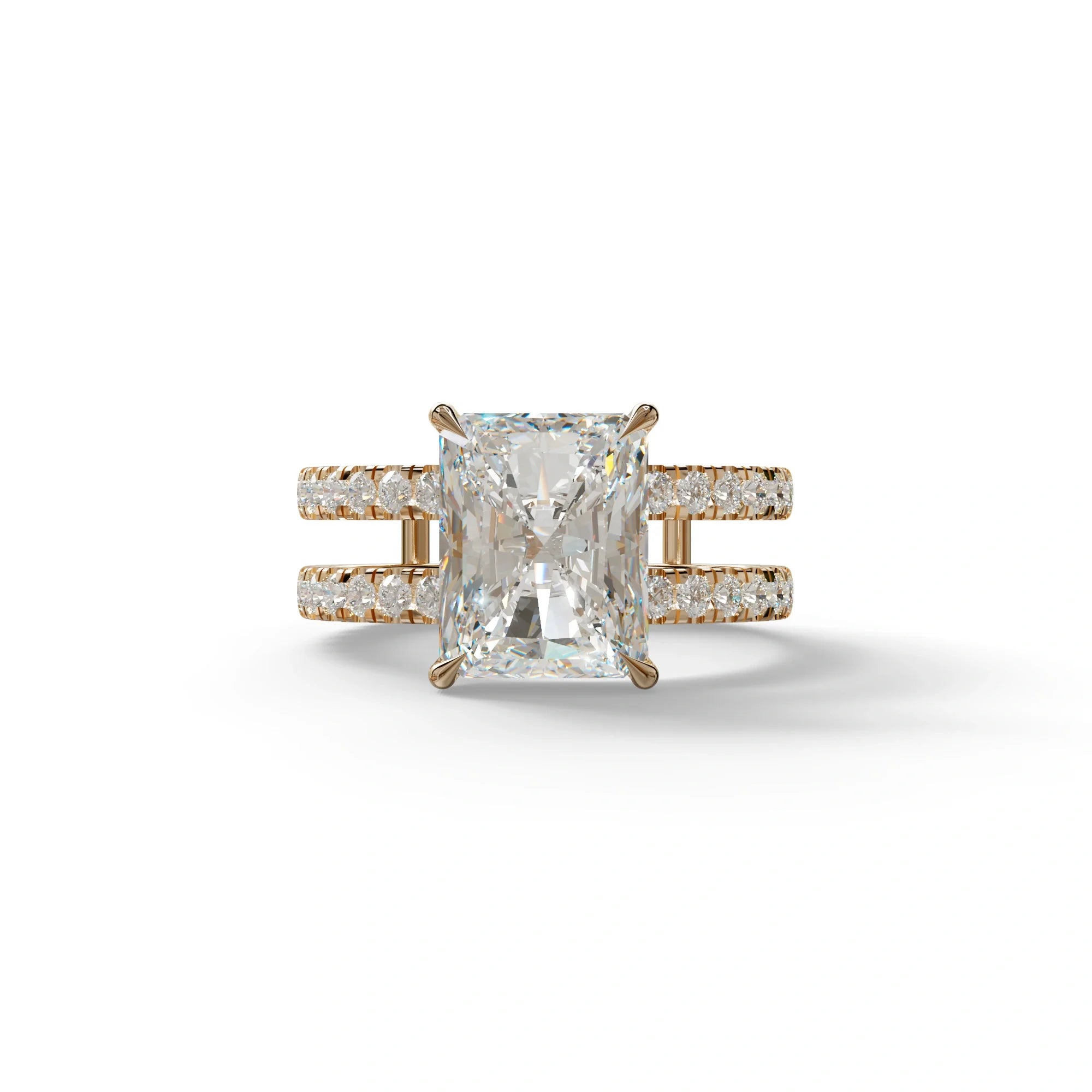 3 Carat Lab Diamond Radiant Cut Engagement Ring | Double Band Hidden Halo - Billie - 10K Solid Gold / Rose Gold