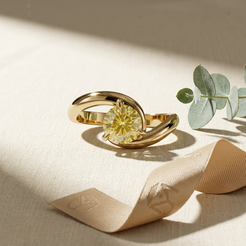 1.5 Carat Yellow Lab Grown Diamond Engagement Ring – Round Cut Solitaire | Tauras - Engagement Ring