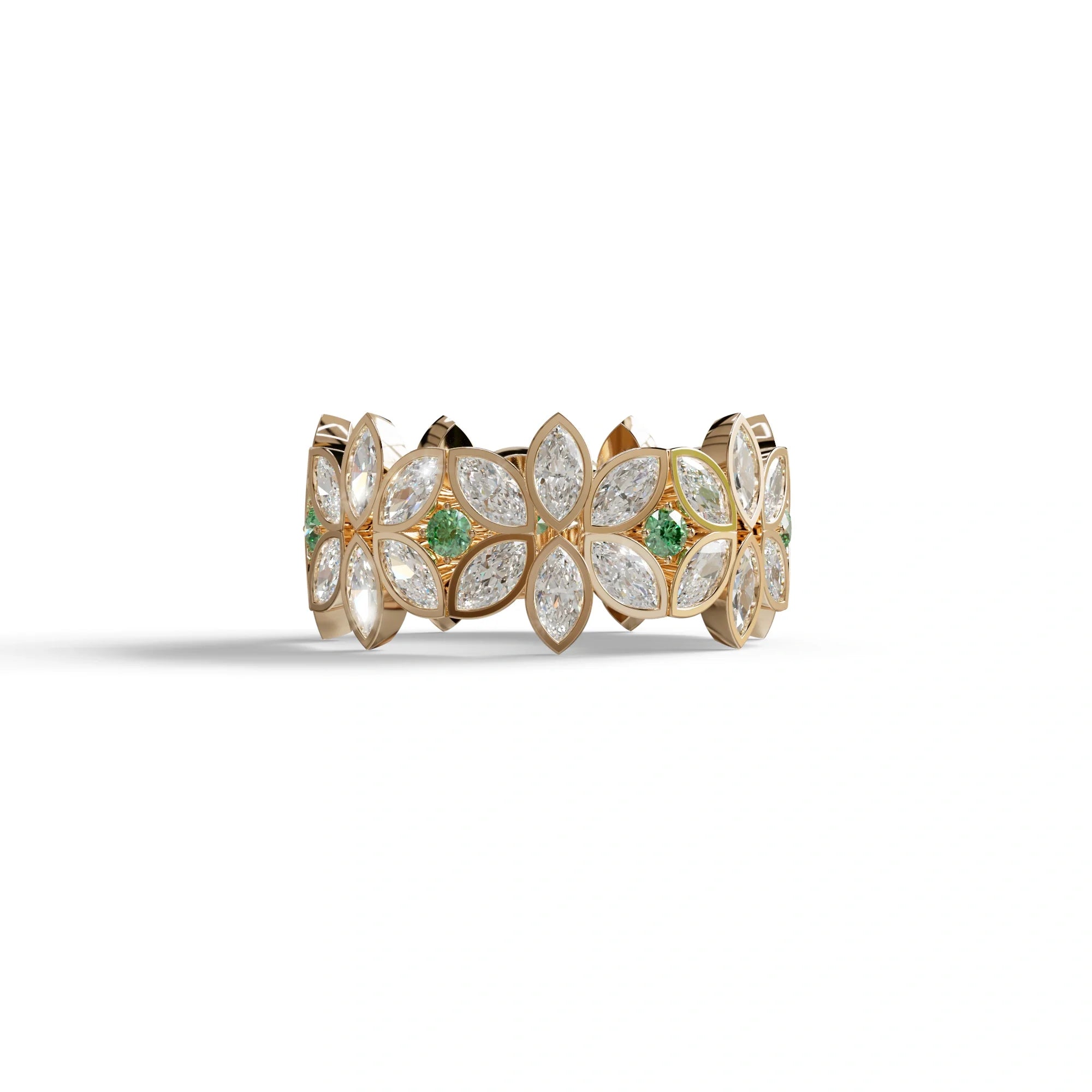18K Gold Floral Eternity Band: Marquise Diamond & Round Diamond Full Eternity Band - 10K Solid Gold / Rose Gold