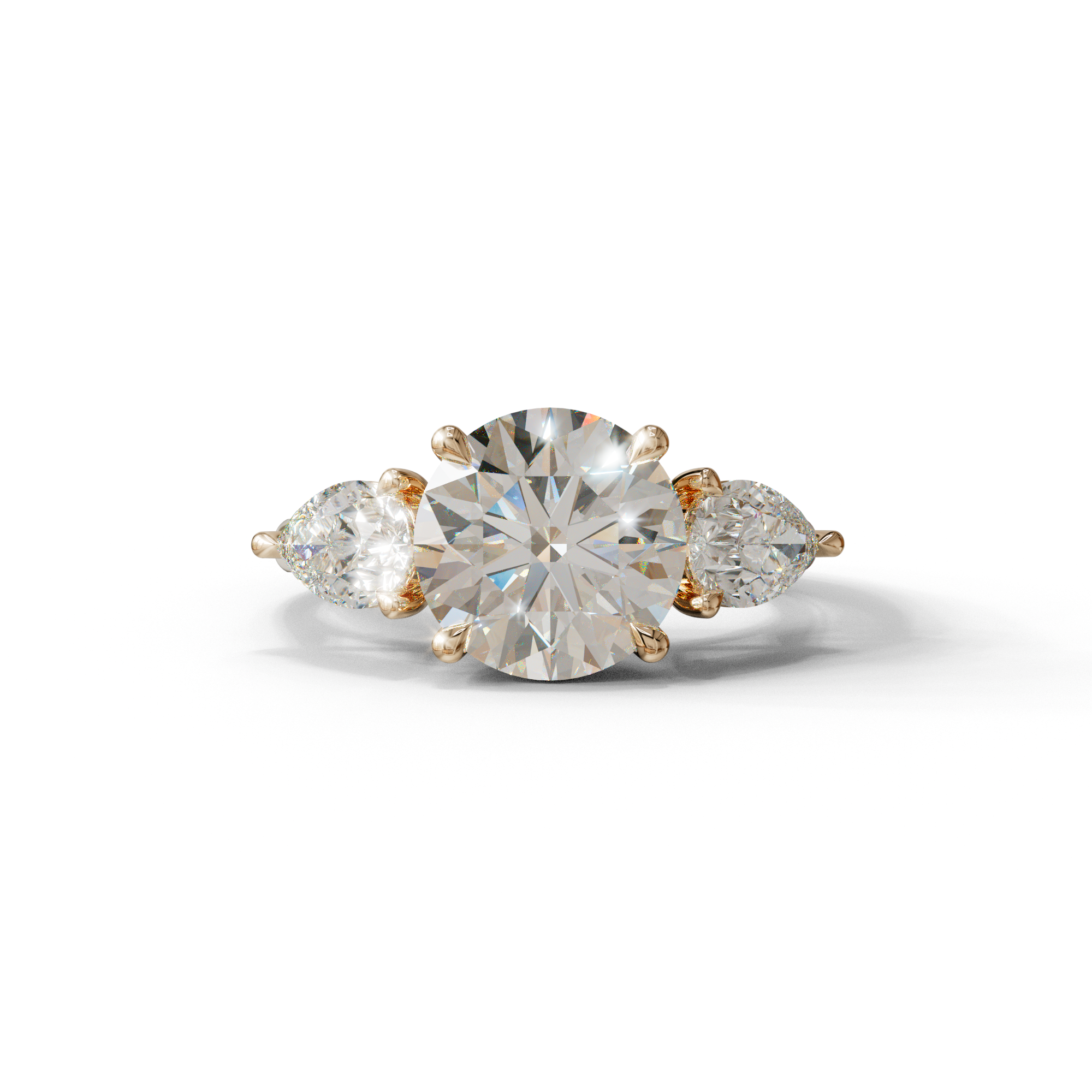 5 Carat E-VVS Round & Pear Cut Three Stone Lab Diamond Ring - Luminous - 10K Solid Gold / Rose Gold