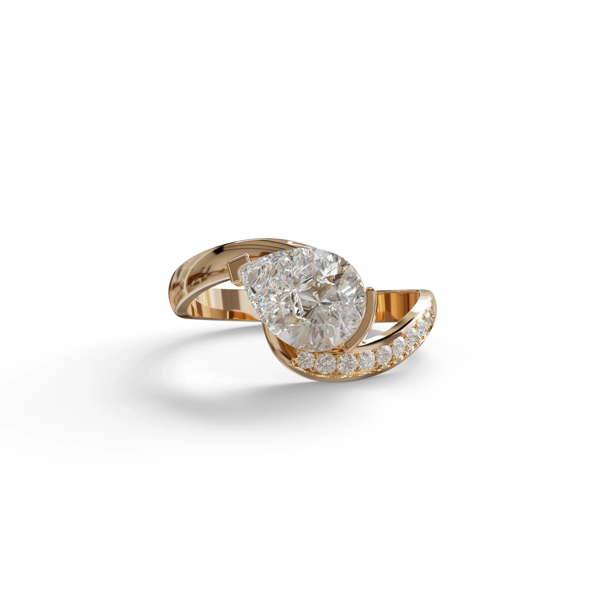1 Carat E VVS Pear Cut Unique Lab Grown Diamond Ring - Capricorn - 10K Solid Gold / Rose Gold