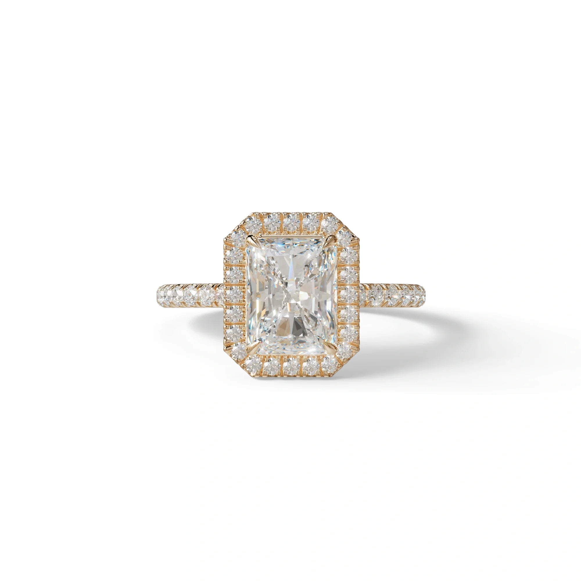 E-VVS Radiant Cut Halo & Pave Lab Grown Diamond Engagement Ring - Madison - 2 Carat / 10K Solid Gold / Rose Gold