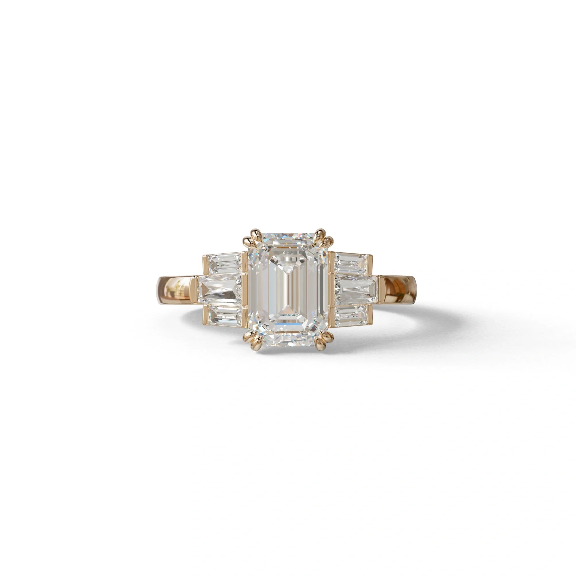 3 Carat Emerald Cut Lab Grown Diamond Engagement Ring - Leela - 10K Solid Gold / Rose Gold