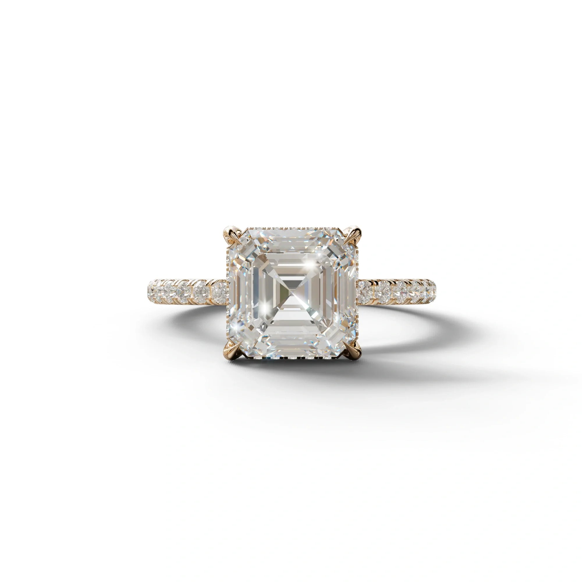 3 Carat E-VVS Asscher Cut Hidden Halo & Pave Lab Grown Diamond Ring - 10K Solid Gold / Rose Gold