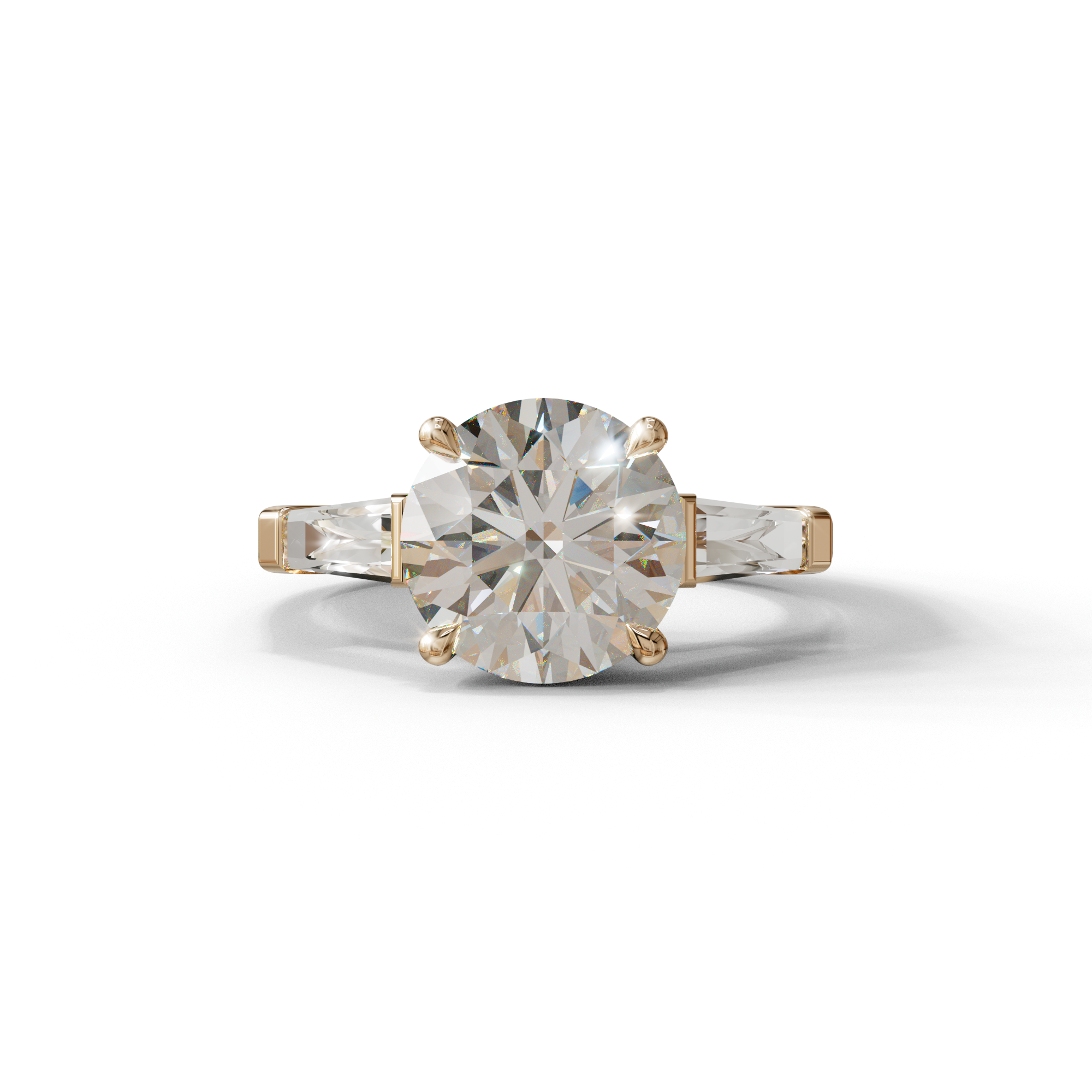 E-VVS 3 Carat Round & Tapered Cut Multi Stone Lab Diamond Ring - Reflection - 10K Solid Gold / Rose Gold