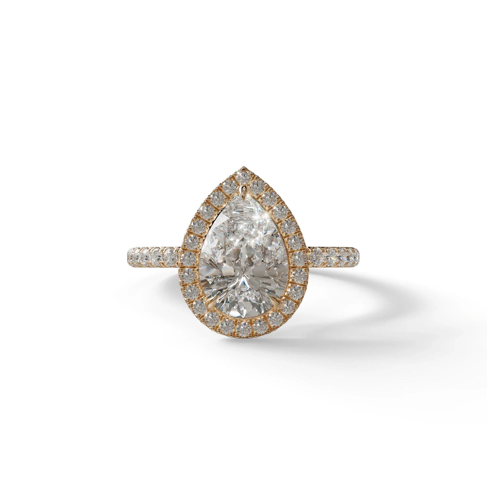 E VVS 2 Carat Pear Cut Halo & Pave Lab Diamond Ring - Glam Deck - 10K Solid Gold / Rose Gold