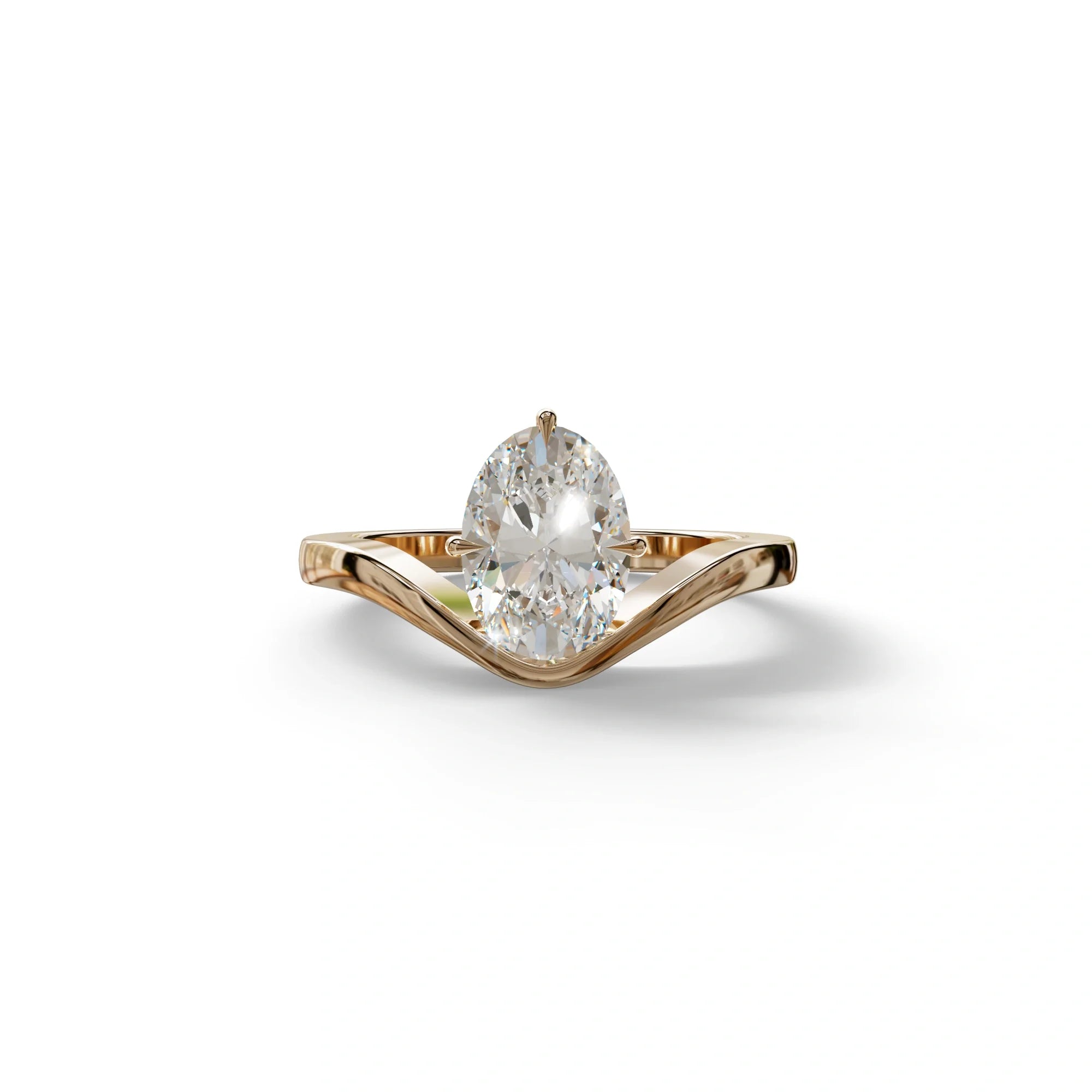 2 Carat Oval Cut Solitaire Lab Grown Diamond Engagement Ring | Nested Diamond Ring - Aura - 10K Solid Gold / Rose Gold