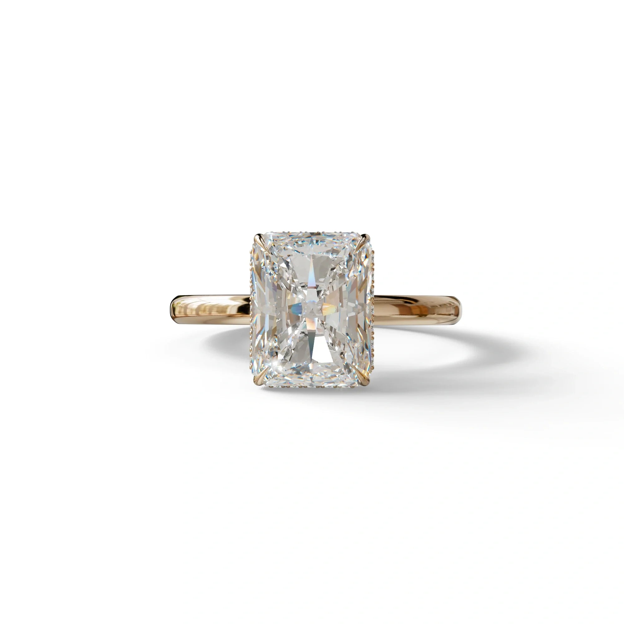 3 Carat E VVS Radiant Cut Hidden Halo Lab Grown Diamond Engagement Ring - 10K Solid Gold / Rose Gold
