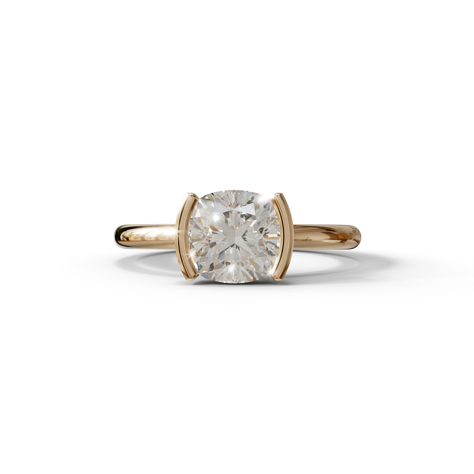 2 Carat E VVS Cushion Diamond Ring - Half Bezel Set Ring - Remi - 10K Solid Gold / Rose Gold