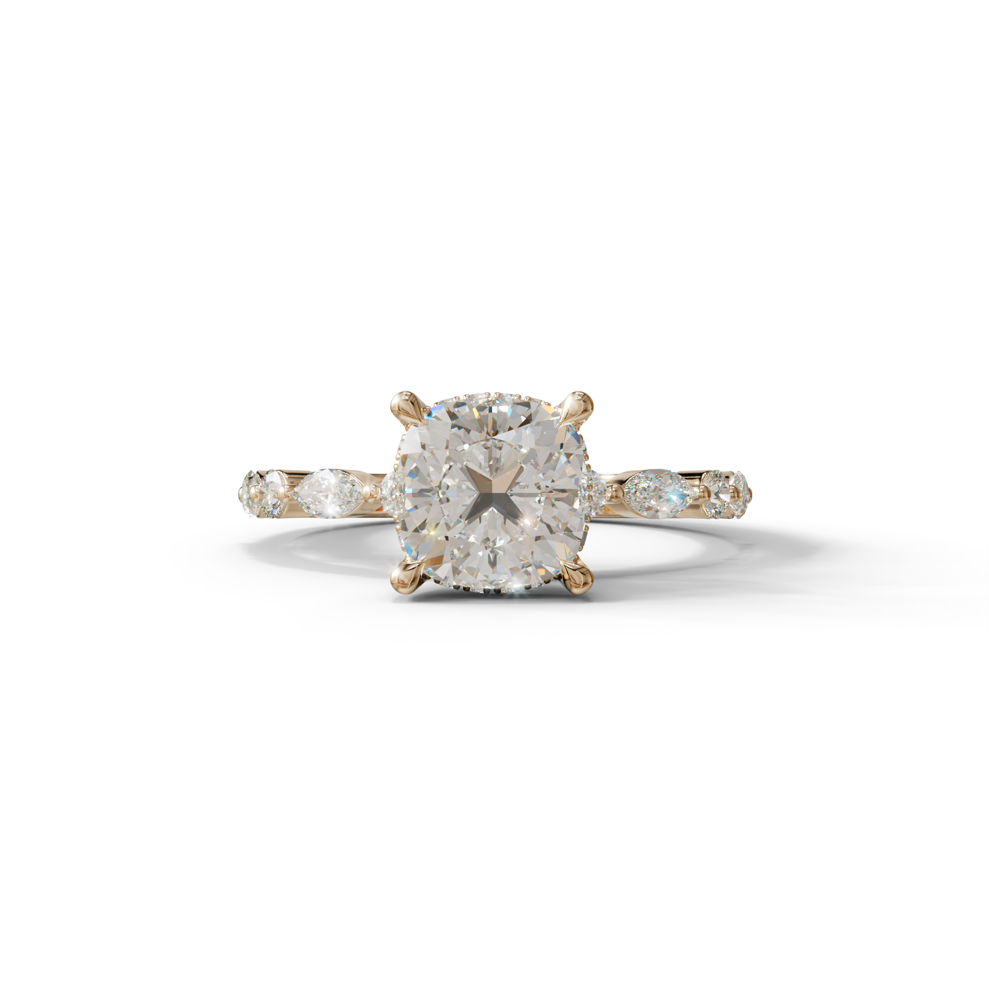 2 Carat E-VVS Cushion Cut Hidden Halo & Pave Lab Diamond Ring - Daisy - 10K Solid Gold / Rose Gold