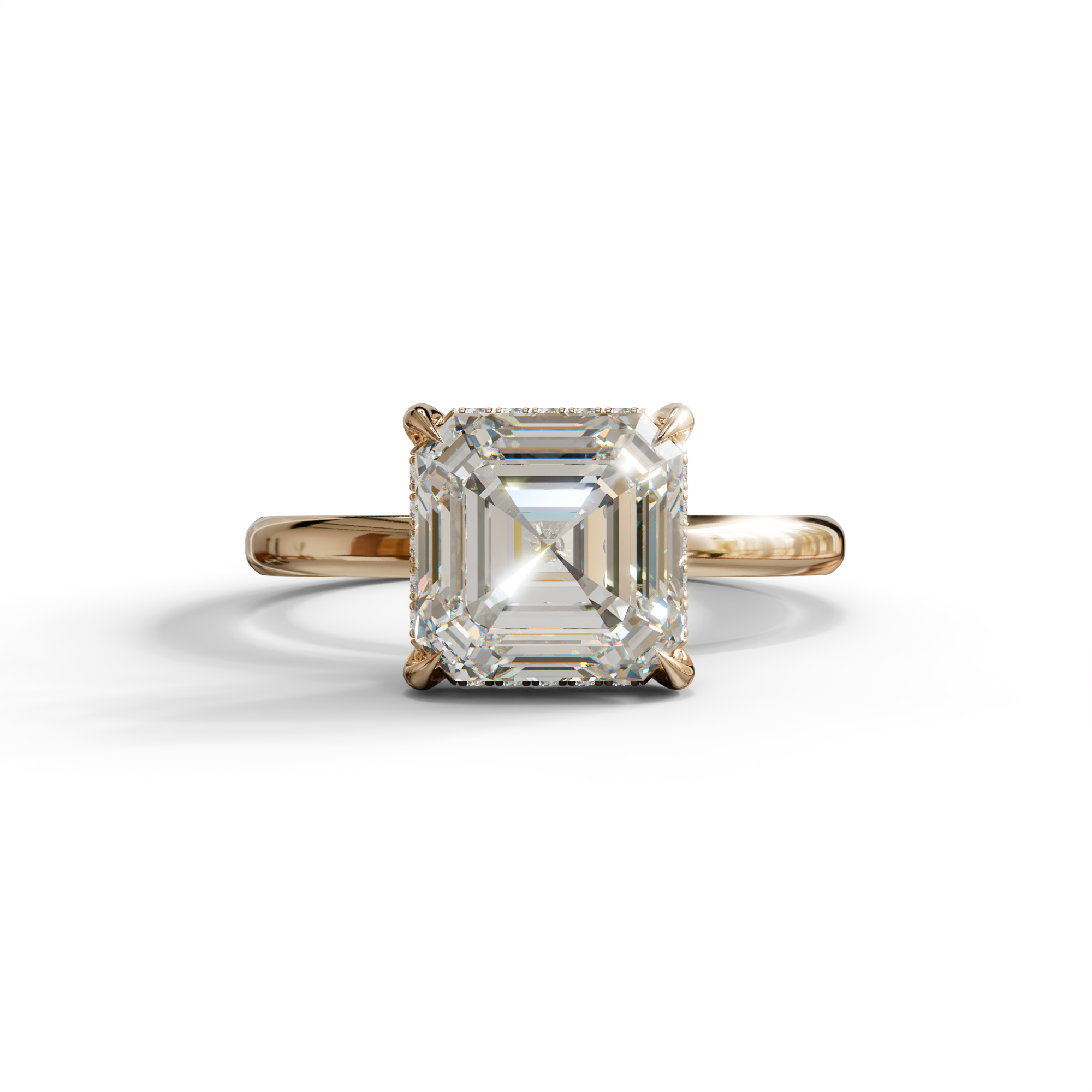 2.5 Carat E-VVS Asscher Cut Hidden Halo Setting Lab Grown Diamond Ring - 10K Solid Gold / Rose Gold