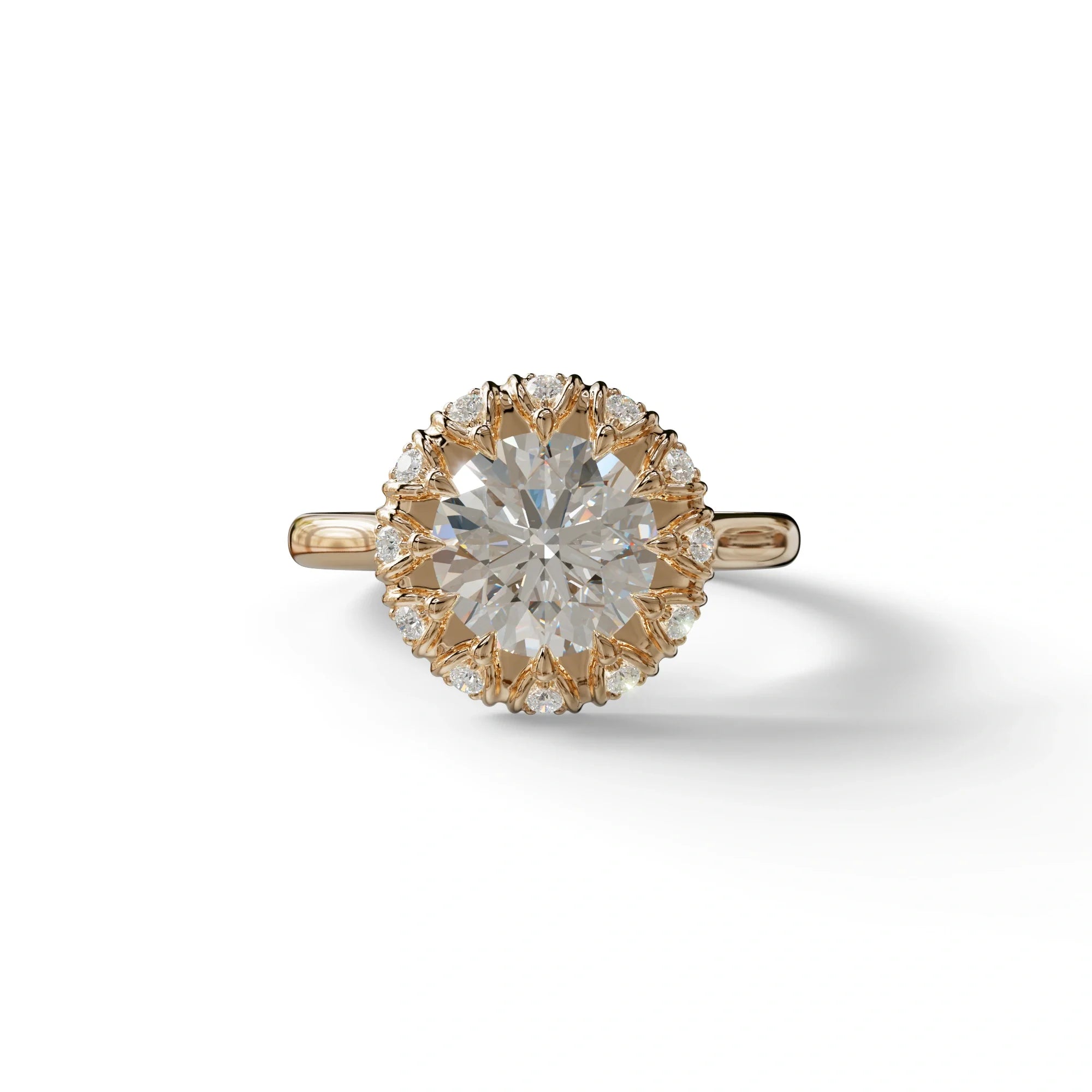 E VVS 3 Carat Round Shaped Halo Lab Diamond Ring - Sunflower - 10K Solid Gold / Rose Gold