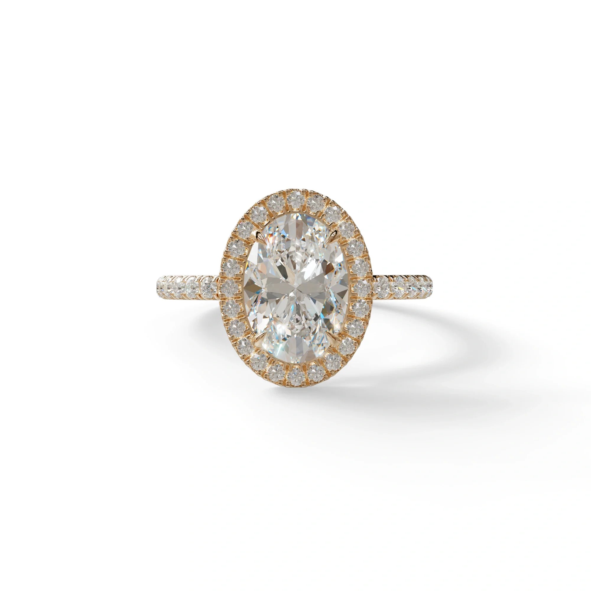 E-VVS Oval Cut Halo & Pave Lab Grown Diamond Engagement Ring - AnnaBella - 2 Carat / 10K Solid Gold / Rose Gold