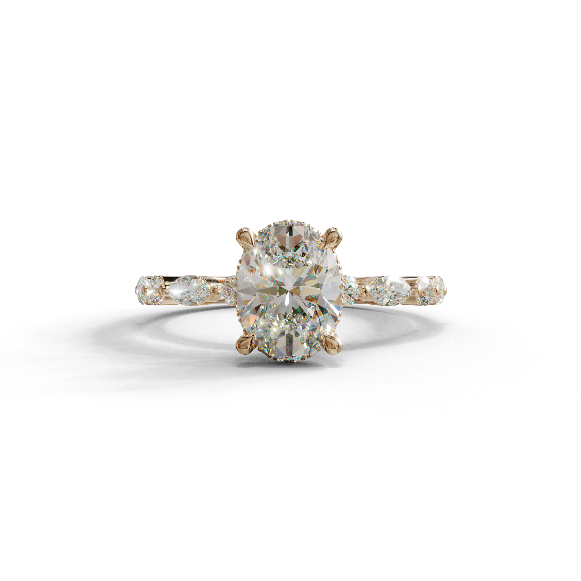 2 Carat E-VVS Oval Cut Hidden Halo & Pave Lab Diamond Ring - Laina - 10K Solid Gold / Rose Gold