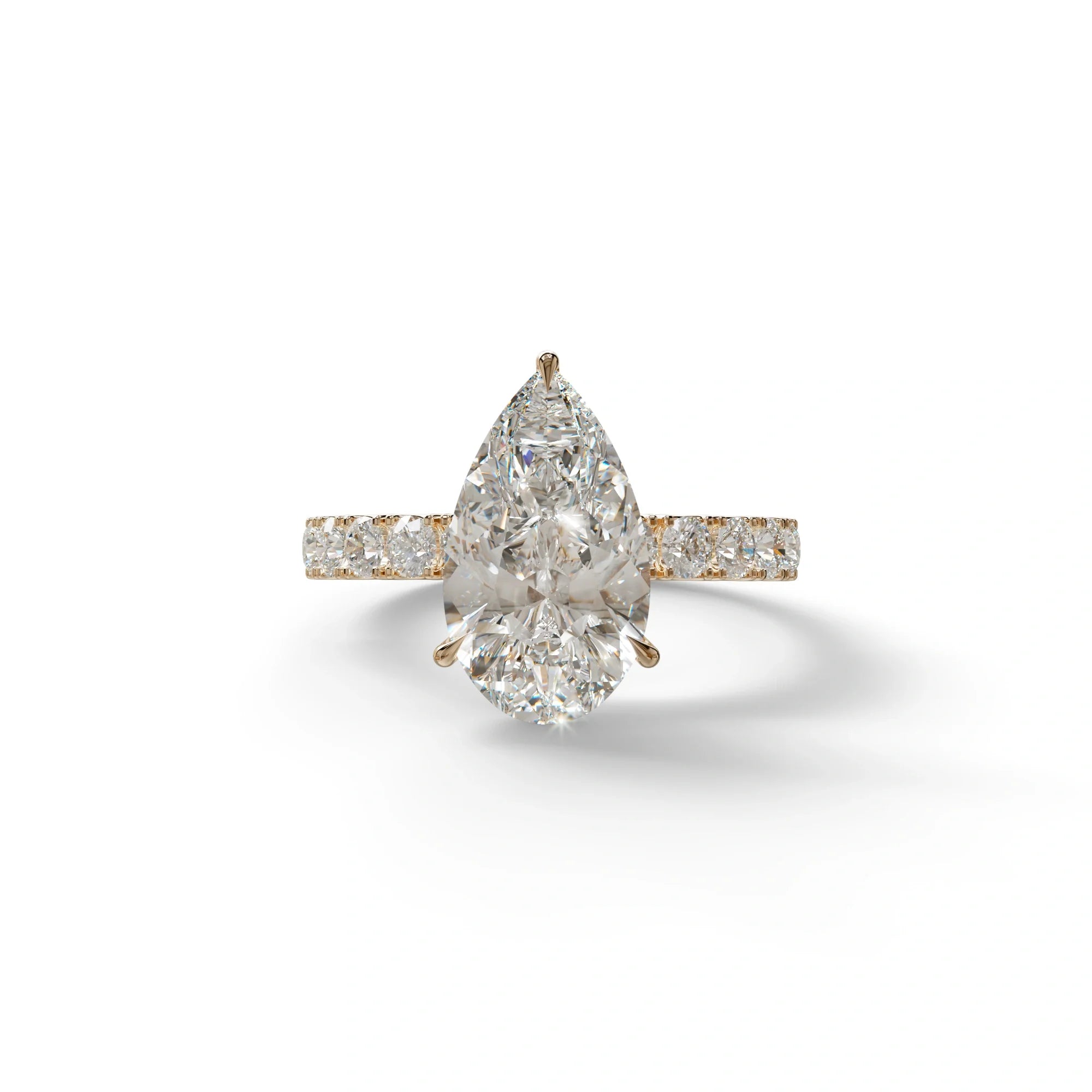 3 Carat E VVS Pear Shaped Hidden Halo Lab Diamond Engagement Ring - Feesia - 10K Solid Gold / Rose Gold