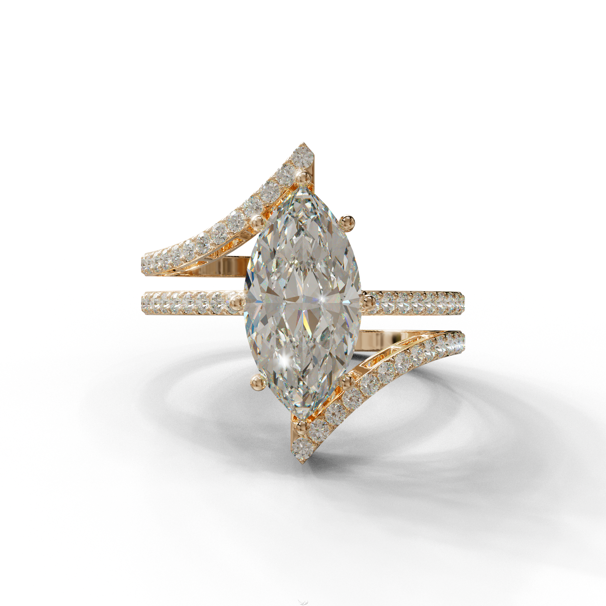 3 Carat Marquise Cut E VVS Lab Diamond Ring with Double Pave Setting - 10K Solid Gold / Rose Gold