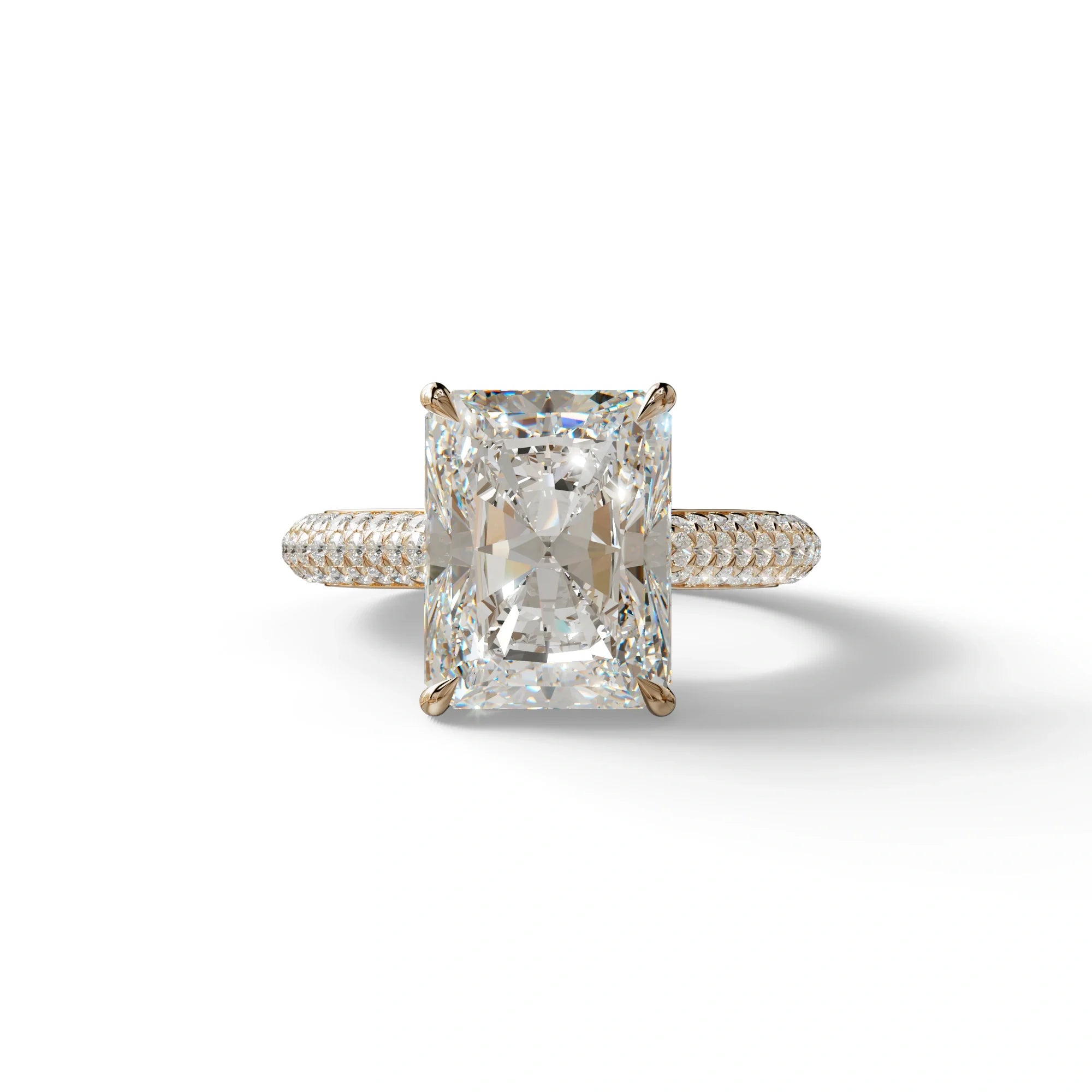 3 Carat Radiant Cut Hidden Halo & Pave Set Lab Diamond Ring - Riviera - 10K Solid Gold / Rose Gold
