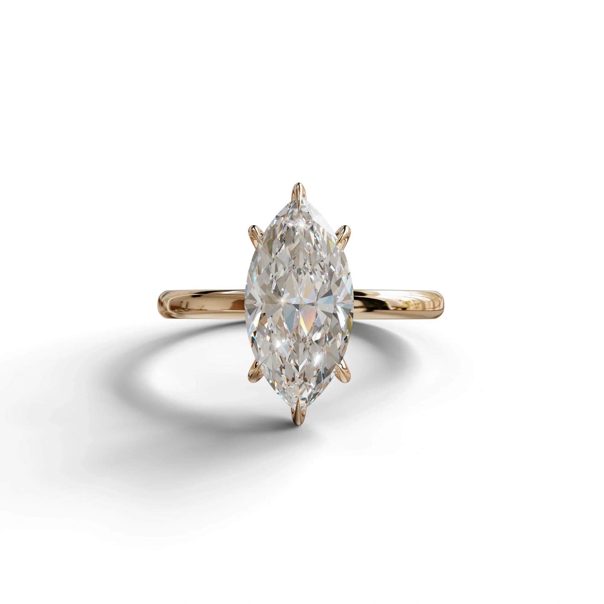 E VVS Marquise Cut Solitaire Lab Grown Diamond Engagement Ring - Celestina - 2 Carat / 10K Solid Gold / Rose Gold